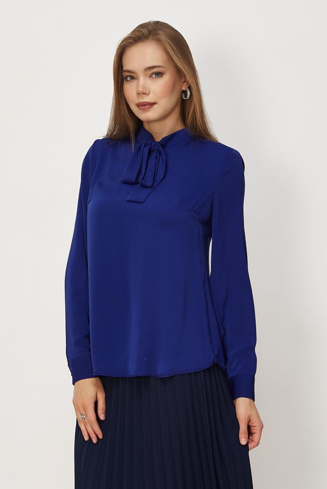 Vêtements hijab BLEU MARINE BLOUSE À COL NOUÉ 45395 - ALVİNA