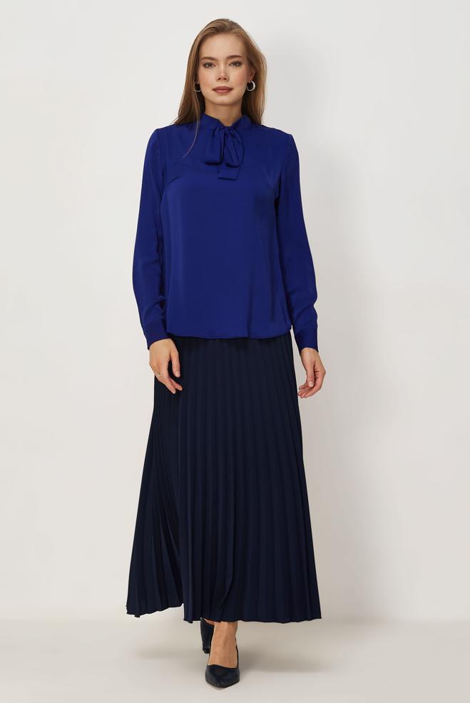 Vêtements hijab BLEU MARINE BLOUSE À COL NOUÉ 45395 - ALVİNA
