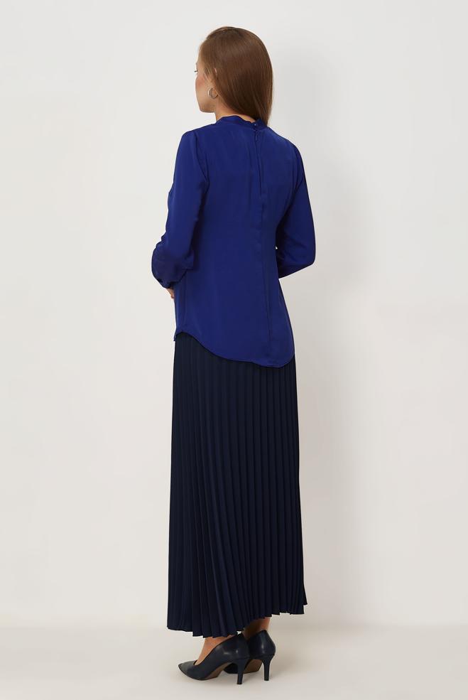 Vêtements hijab BLEU MARINE BLOUSE À COL NOUÉ 45395 - ALVİNA