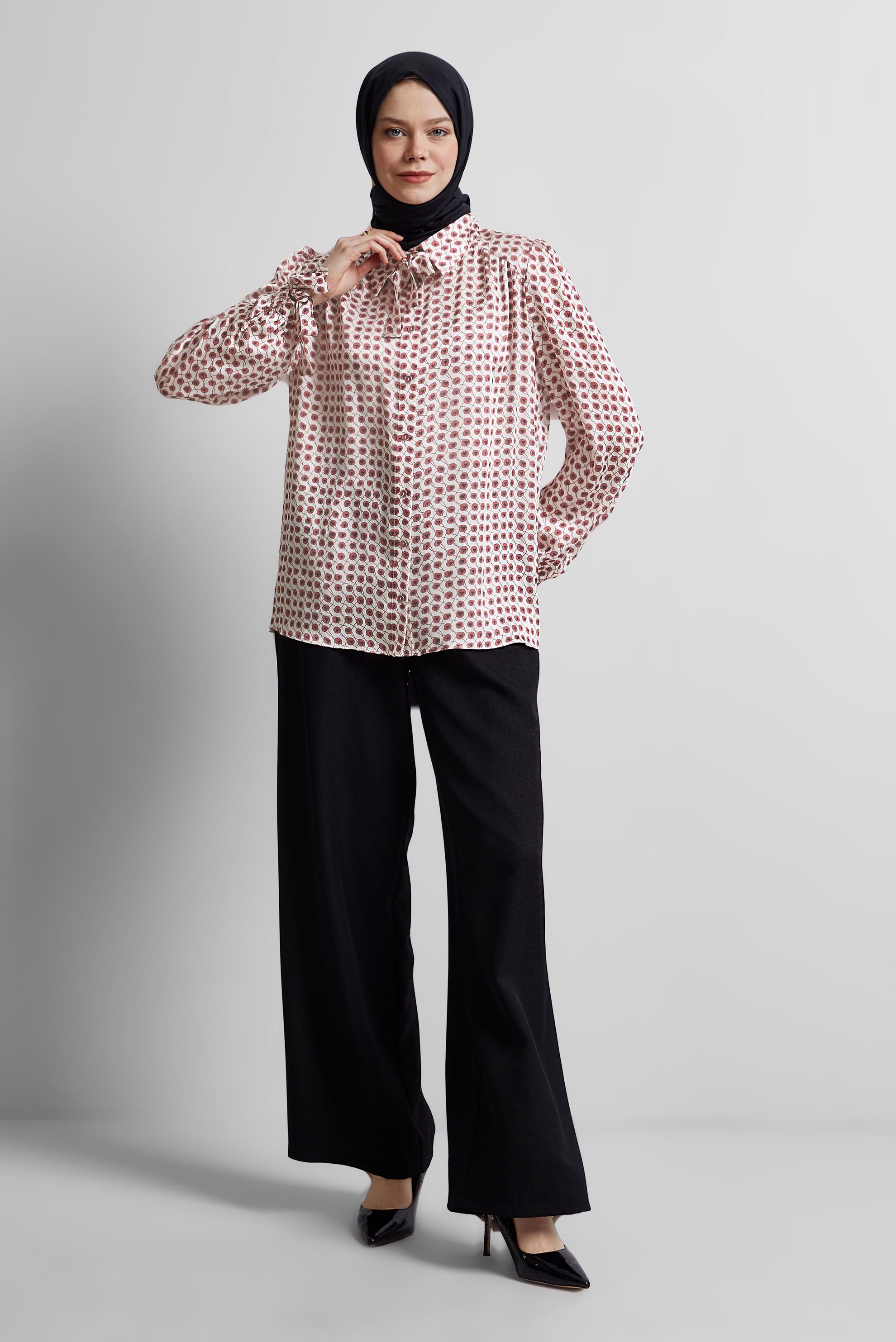 Tesettür giyim BORDO DESENLİ BLUZ 45432