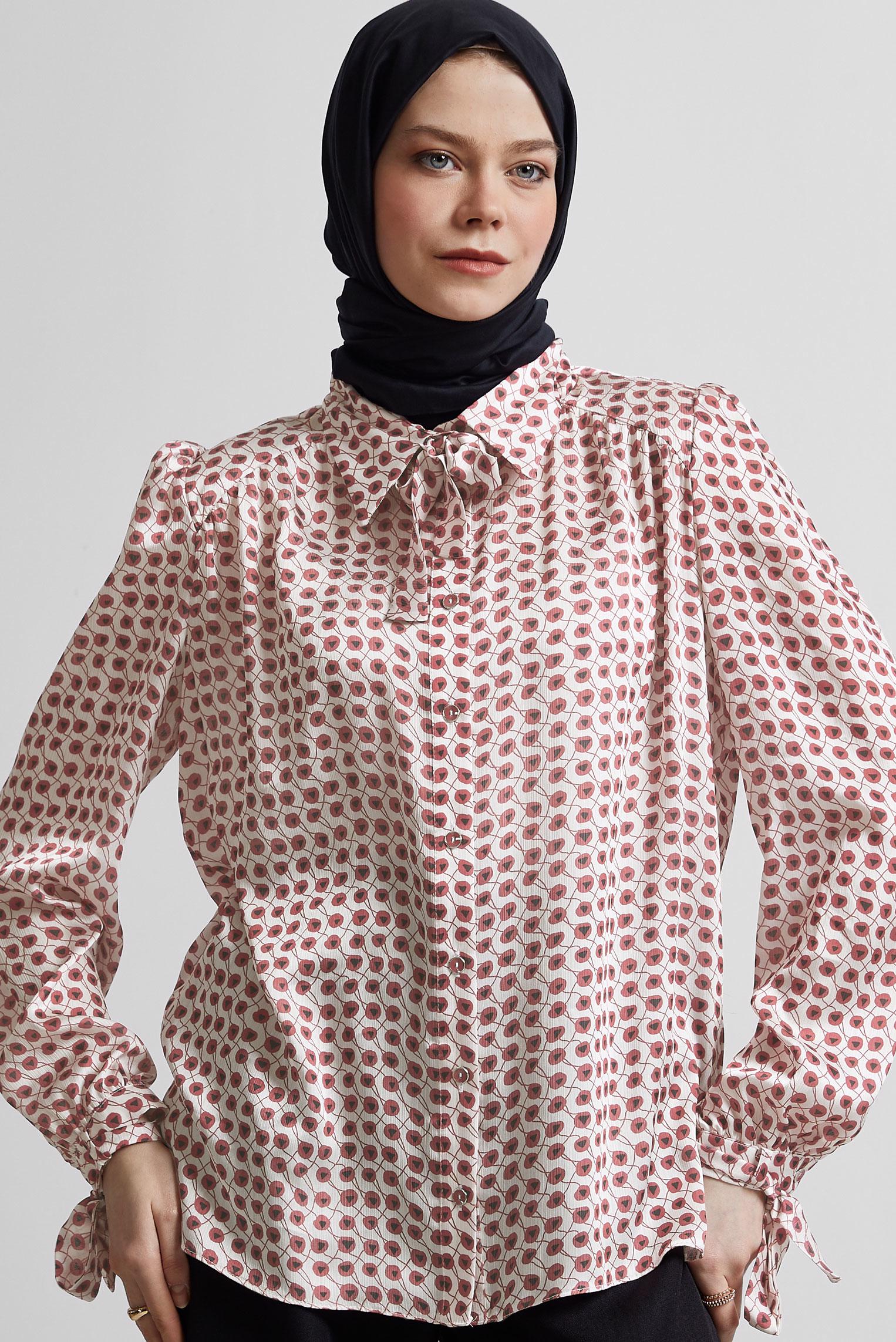 Tesettür giyim BORDO DESENLİ BLUZ 45432