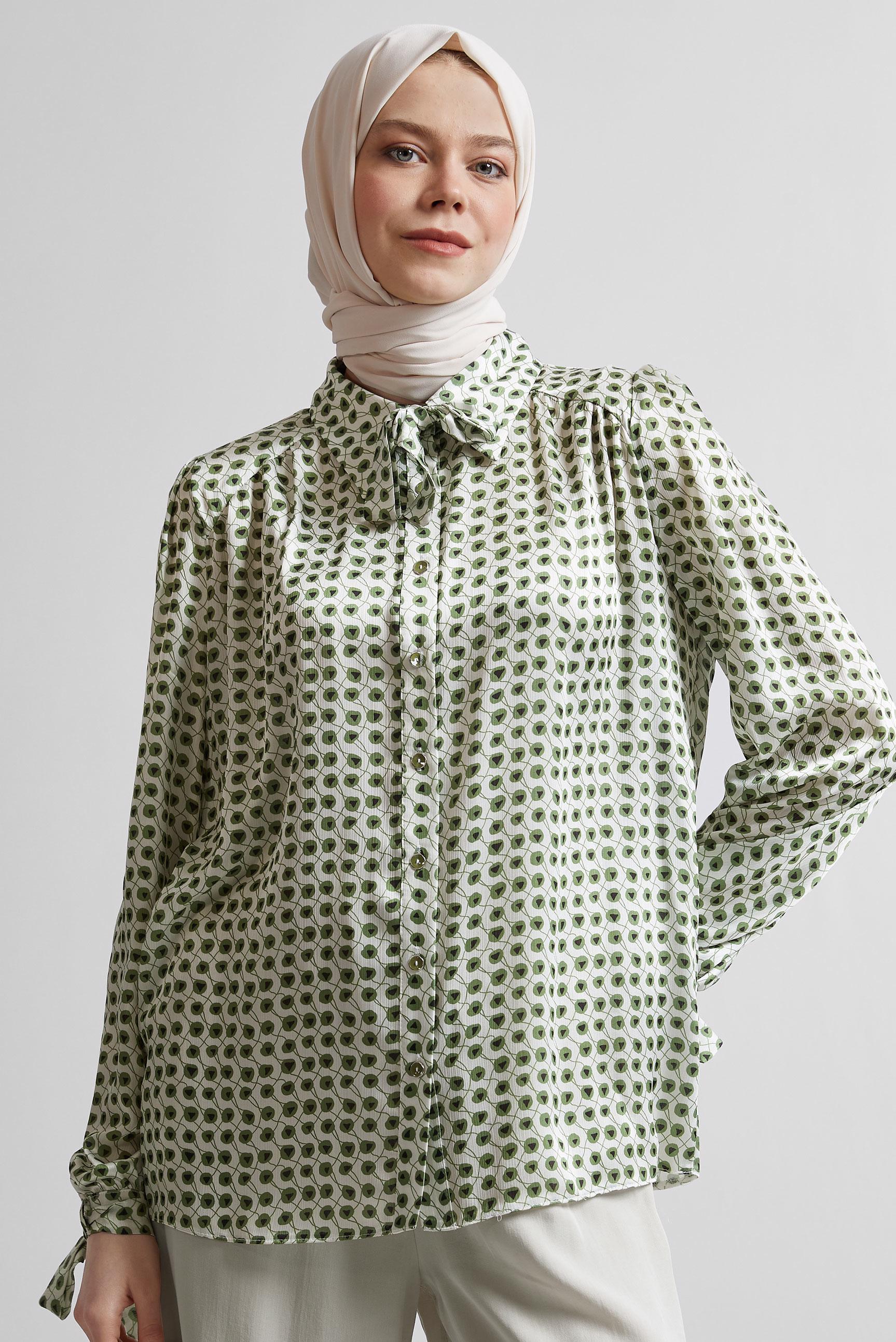 Tesettür giyim HAKİ DESENLİ BLUZ 45432