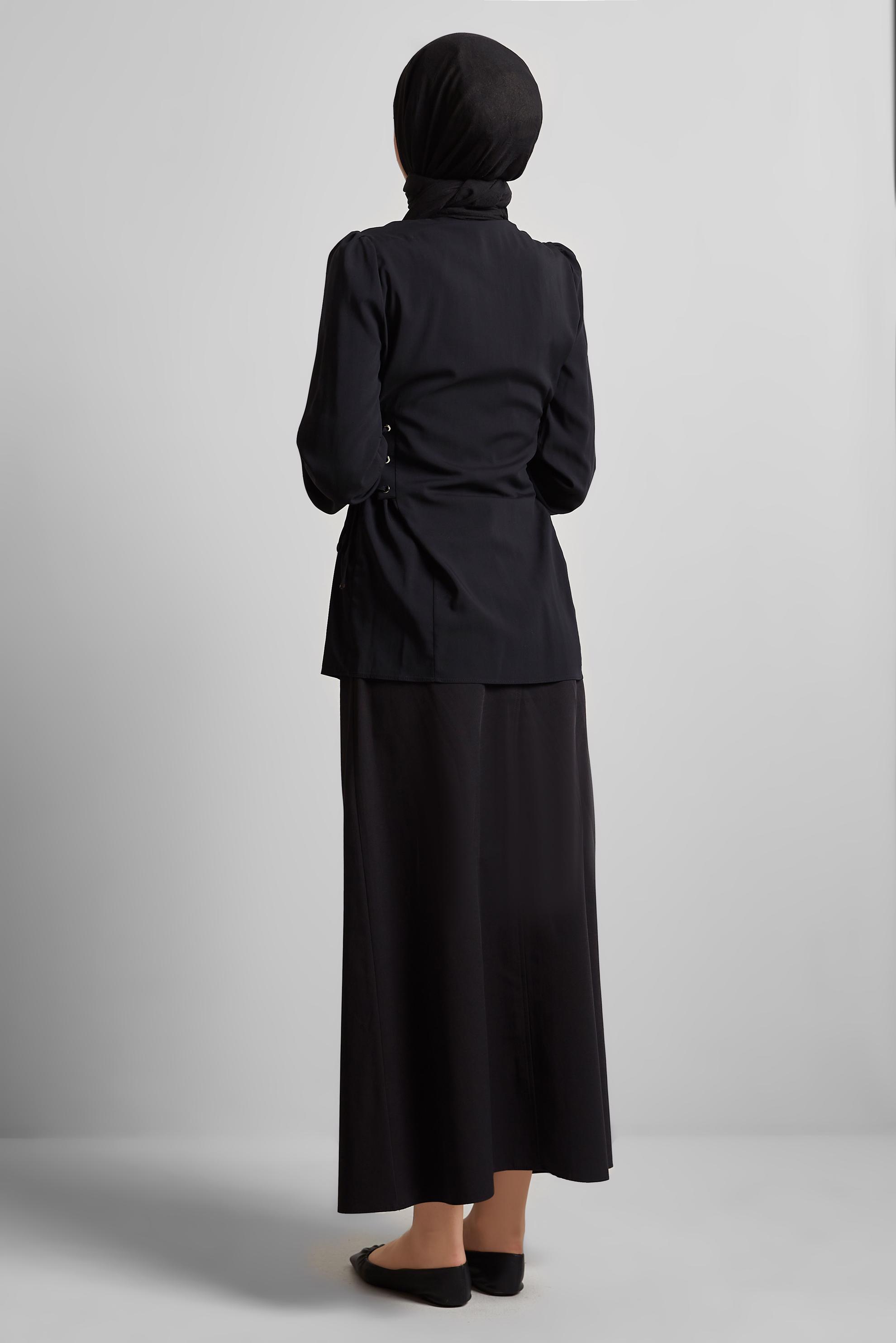 Tesettür giyim SİYAH BAĞCIK DETAYLI BLUZ 45498