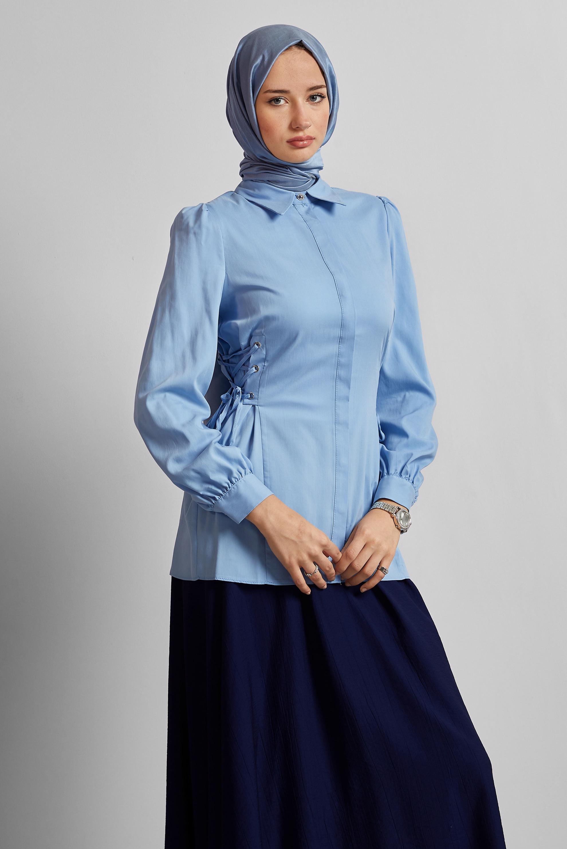 Hijab clothing BLUE TIE DETAILED BLOUSE 45498