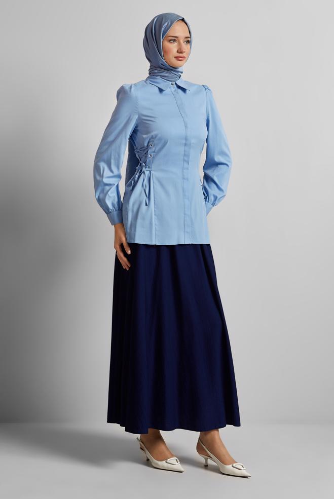Tesettür giyim MAVİ BAĞCIK DETAYLI BLUZ 45498 - ALVİNA
