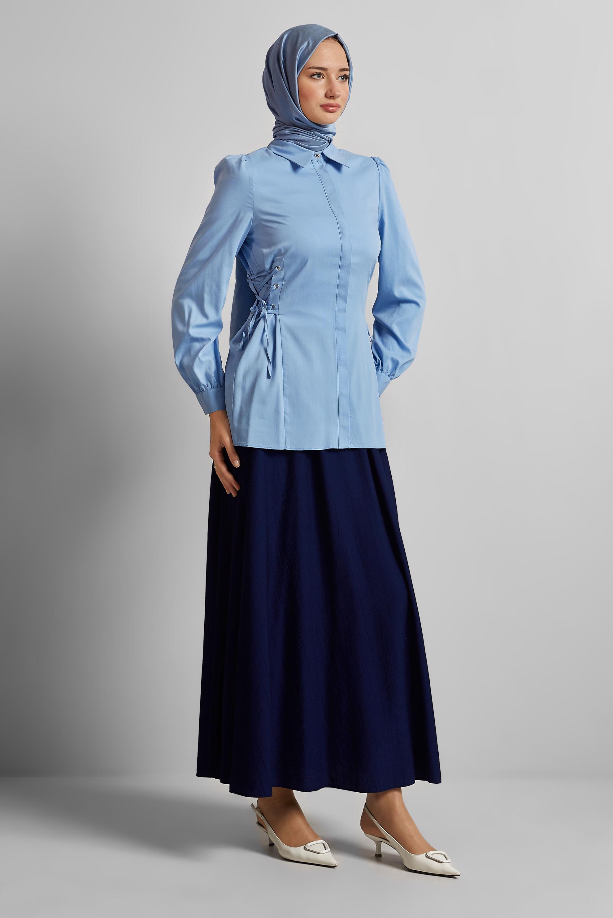 Hijab clothing BLUE TIE DETAILED BLOUSE 45498