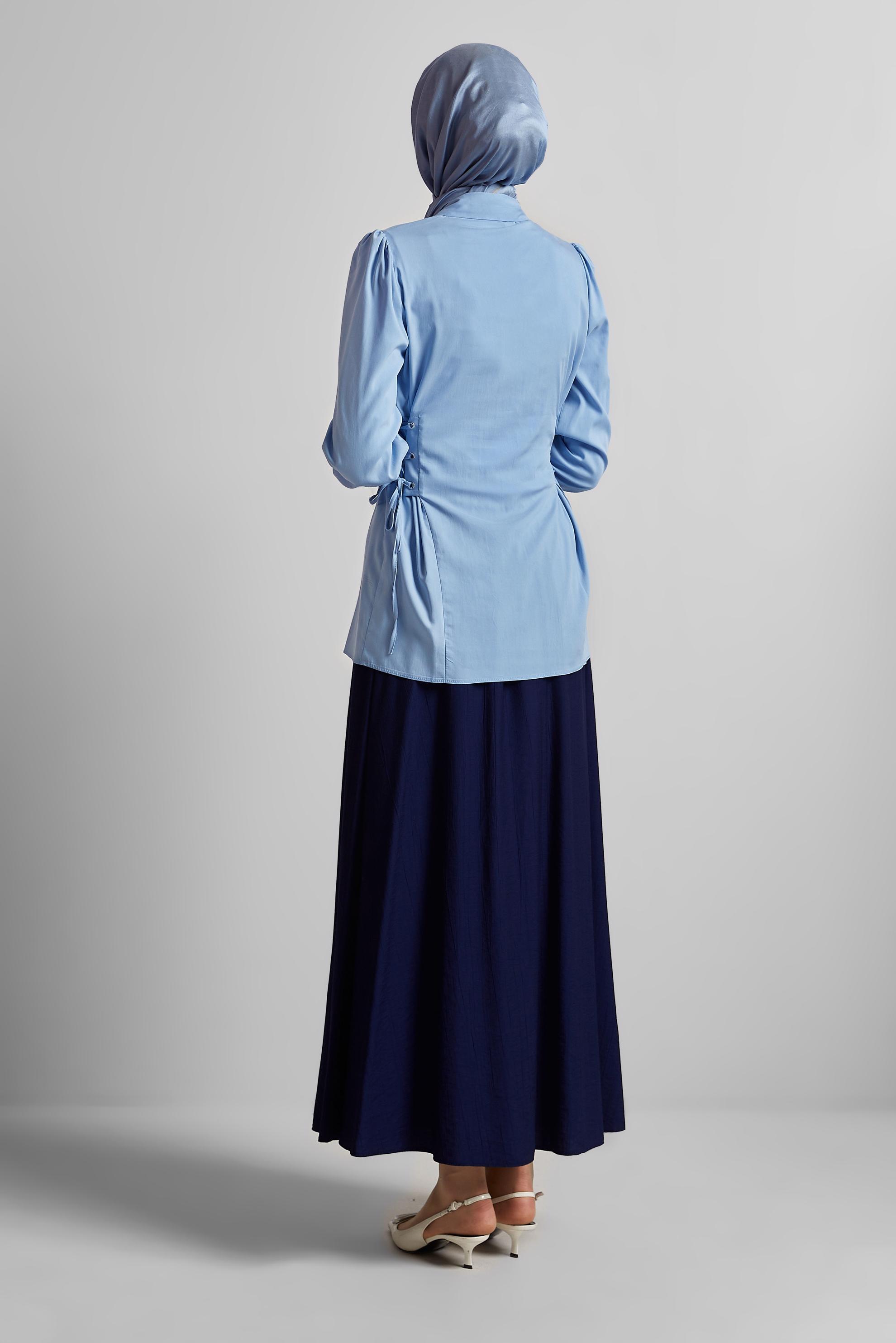 Hijab clothing BLUE TIE DETAILED BLOUSE 45498