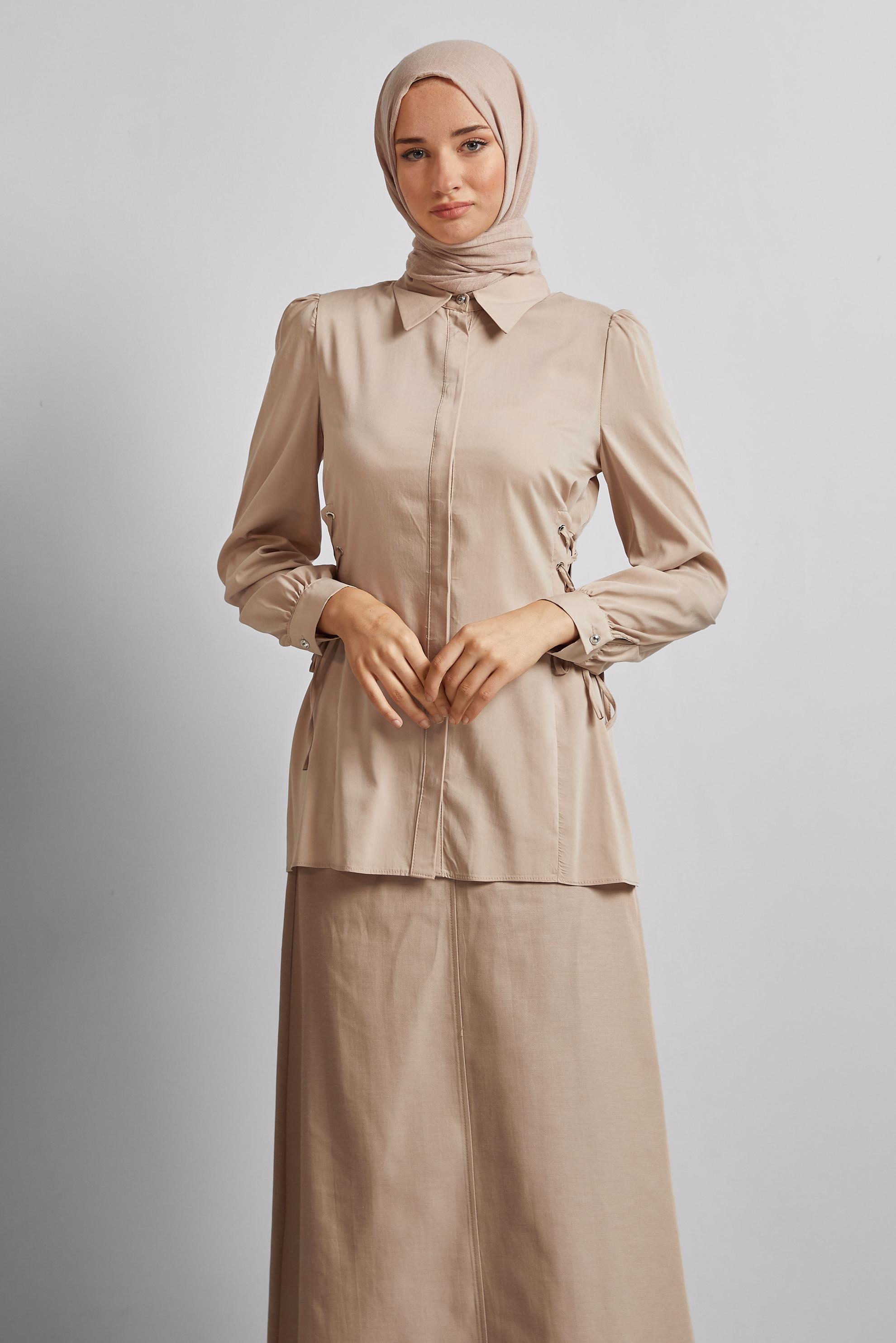 Hijab clothing BEIGE TIE DETAILED BLOUSE 45498
