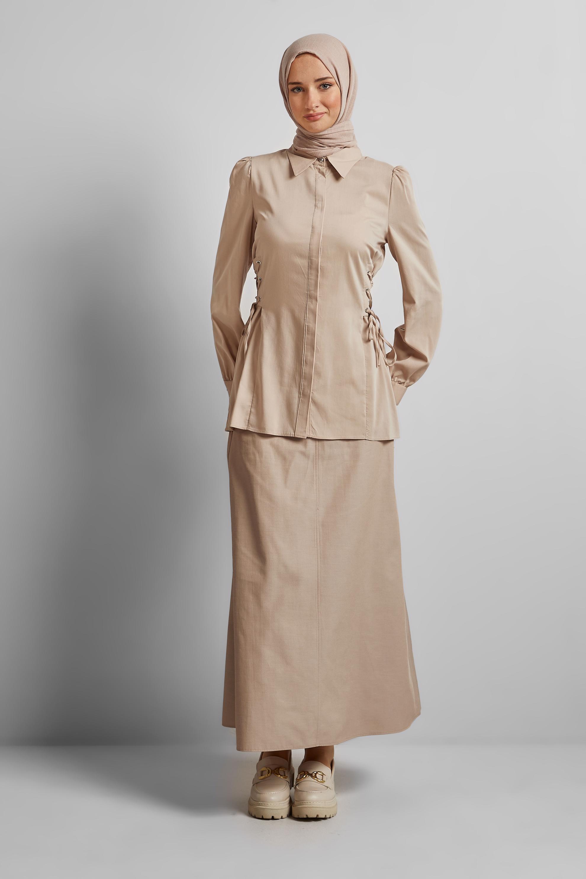 Hijab clothing BEIGE TIE DETAILED BLOUSE 45498
