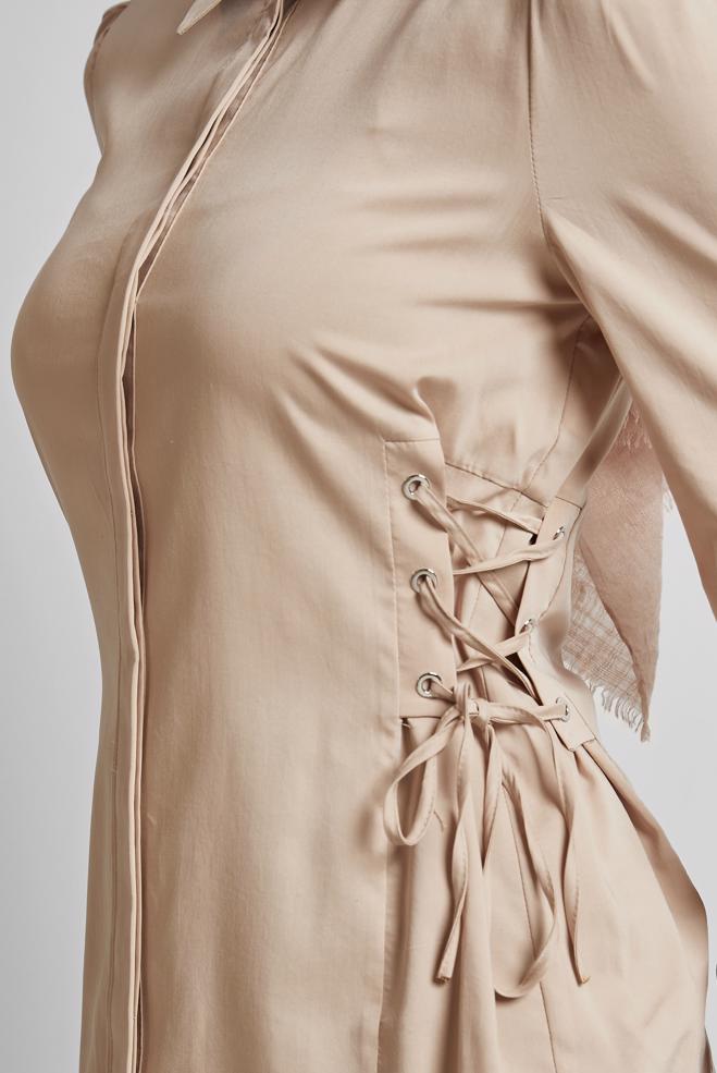 Tesettür giyim BEJ BAĞCIK DETAYLI BLUZ 45498 - ALVİNA