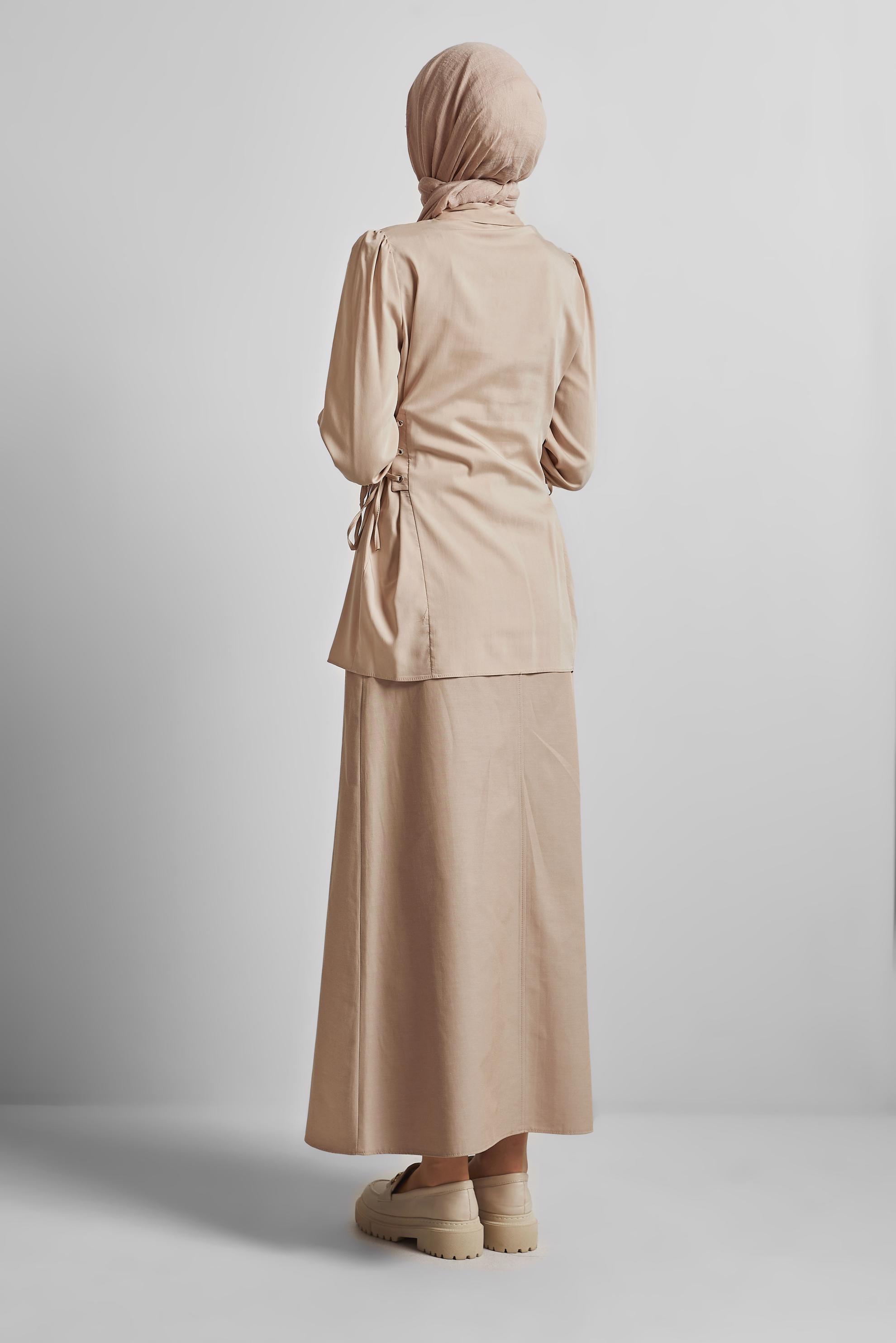 Hijab clothing BEIGE TIE DETAILED BLOUSE 45498