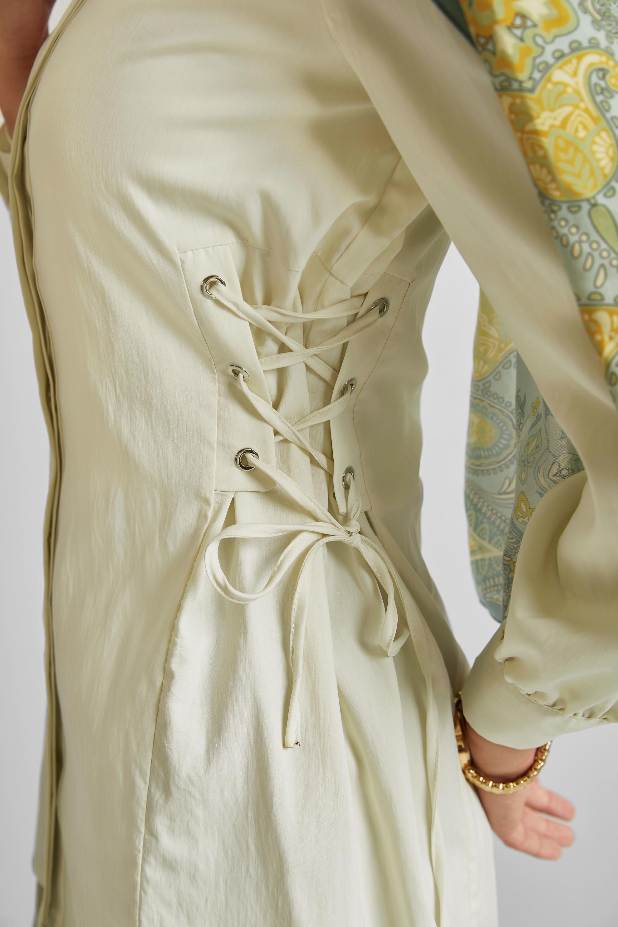 Tesettür giyim EKRU BAĞCIK DETAYLI BLUZ 45498