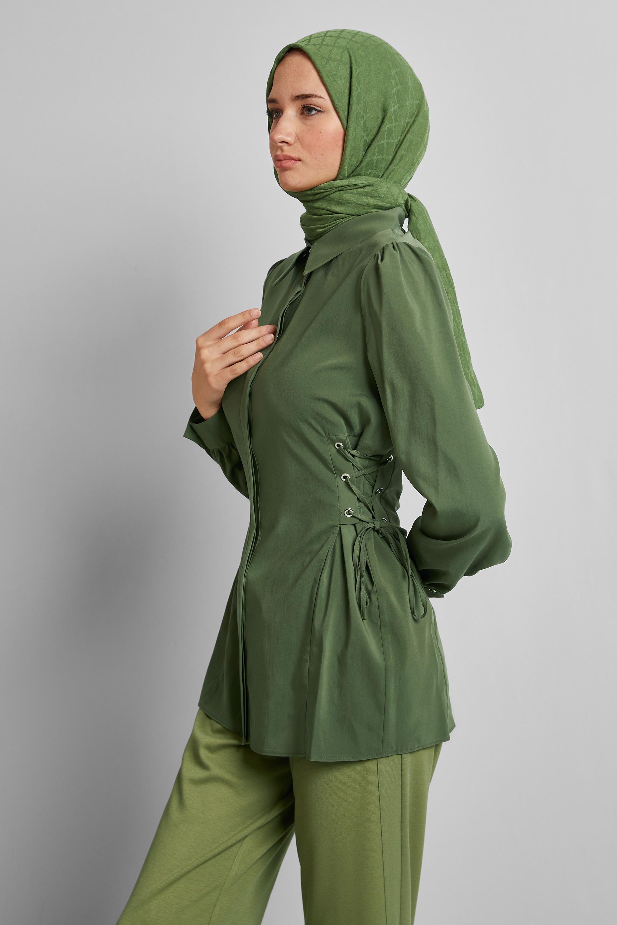 Tesettür giyim HAKİ BAĞCIK DETAYLI BLUZ 45498