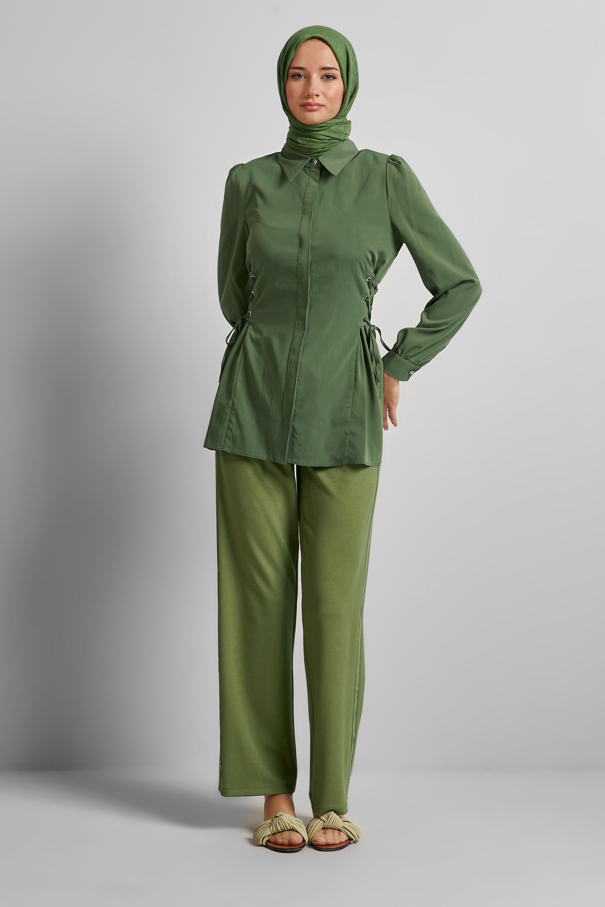 Tesettür giyim HAKİ BAĞCIK DETAYLI BLUZ 45498