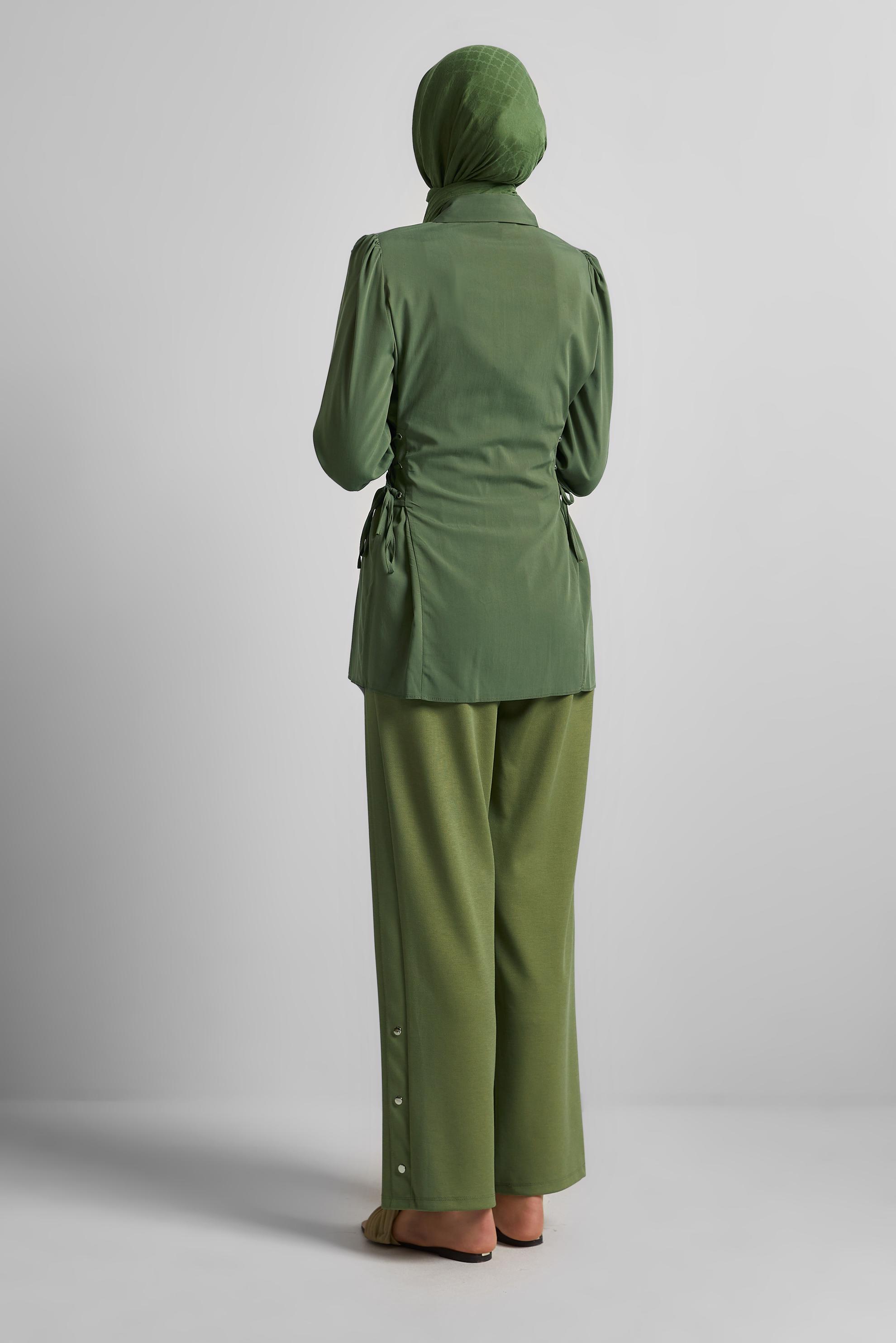 Tesettür giyim HAKİ BAĞCIK DETAYLI BLUZ 45498