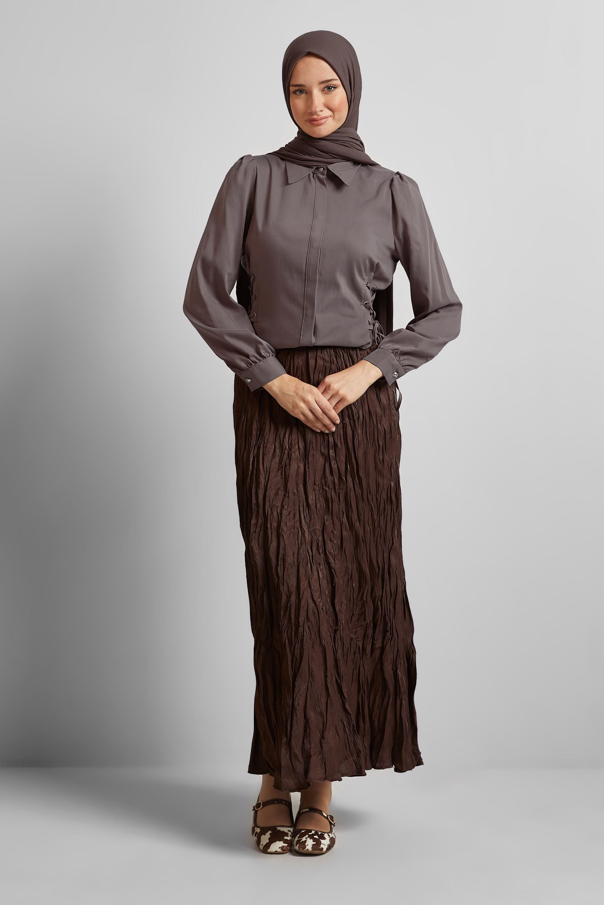 Tesettür giyim VİZON BAĞCIK DETAYLI BLUZ 45498