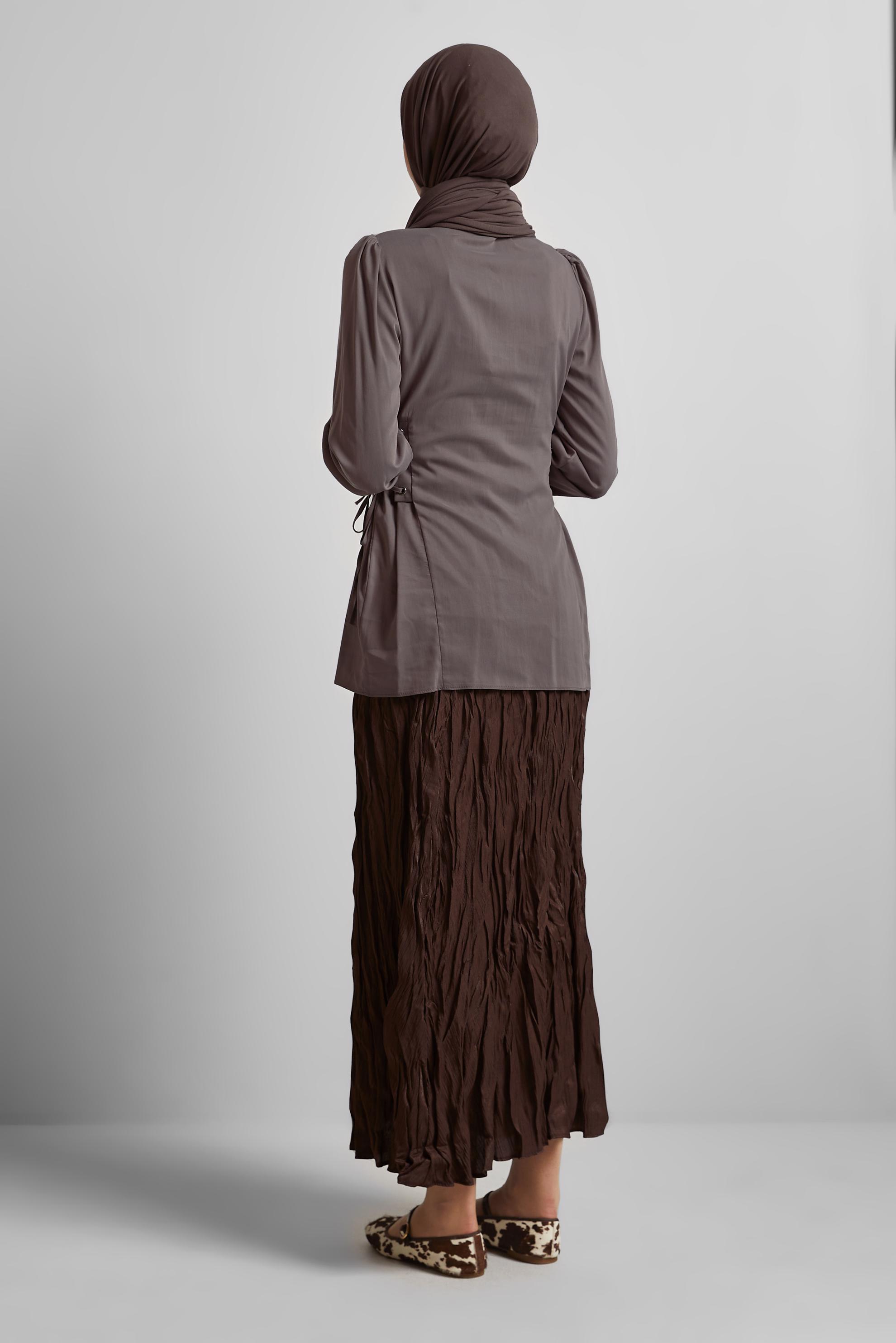 Tesettür giyim VİZON BAĞCIK DETAYLI BLUZ 45498