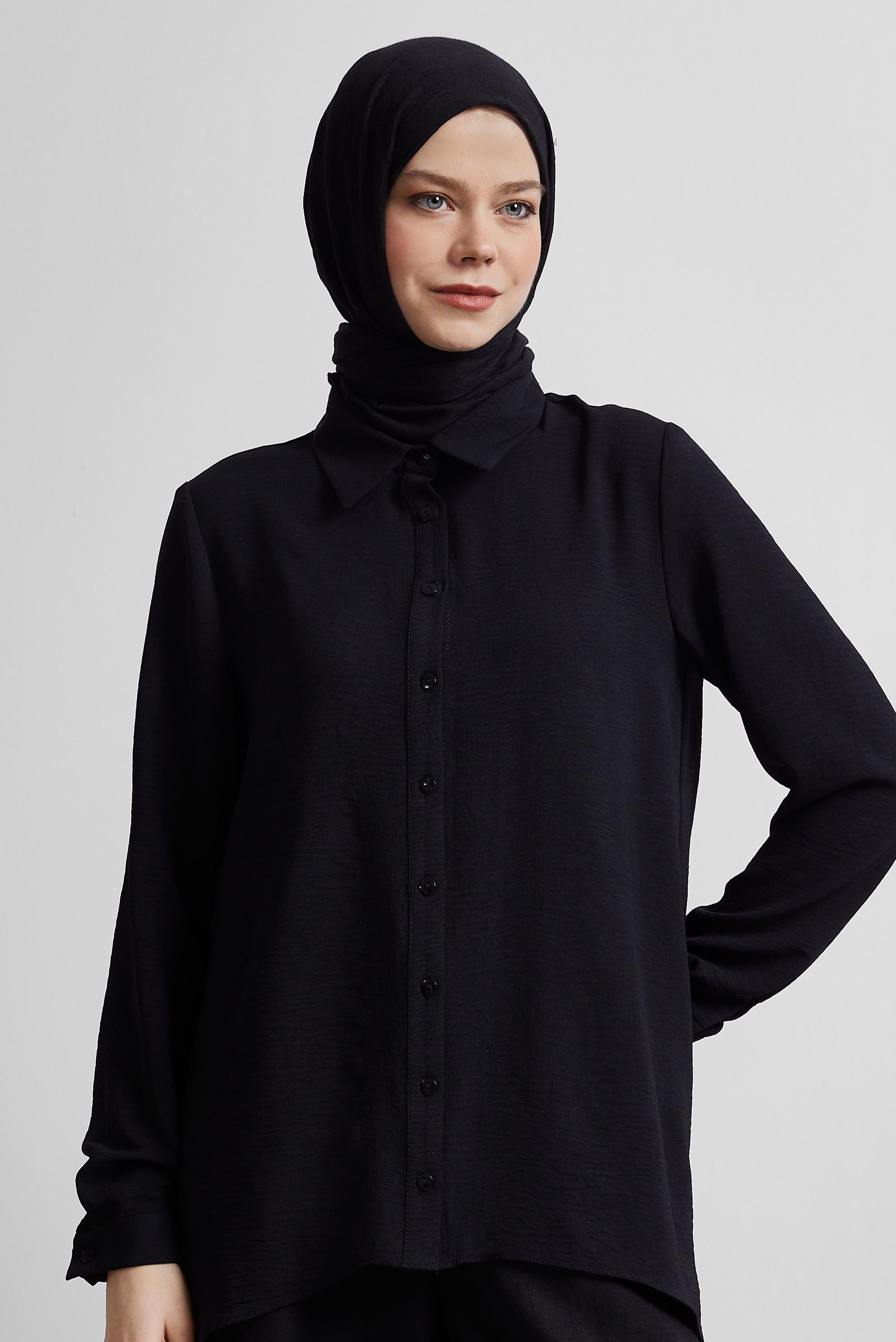 Tesettür giyim SİYAH GÖMLEK YAKA BLUZ 45521