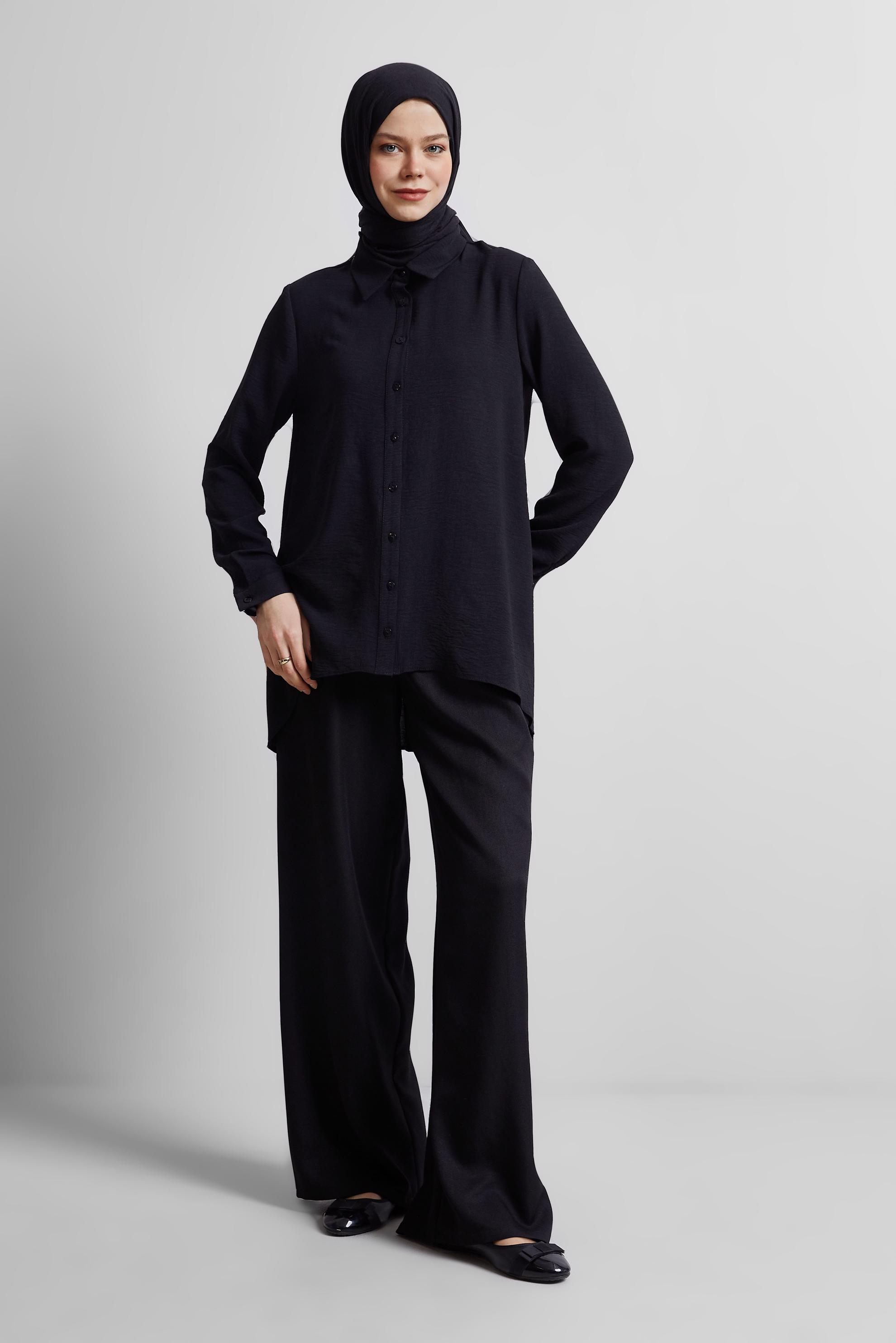 Tesettür giyim SİYAH GÖMLEK YAKA BLUZ 45521