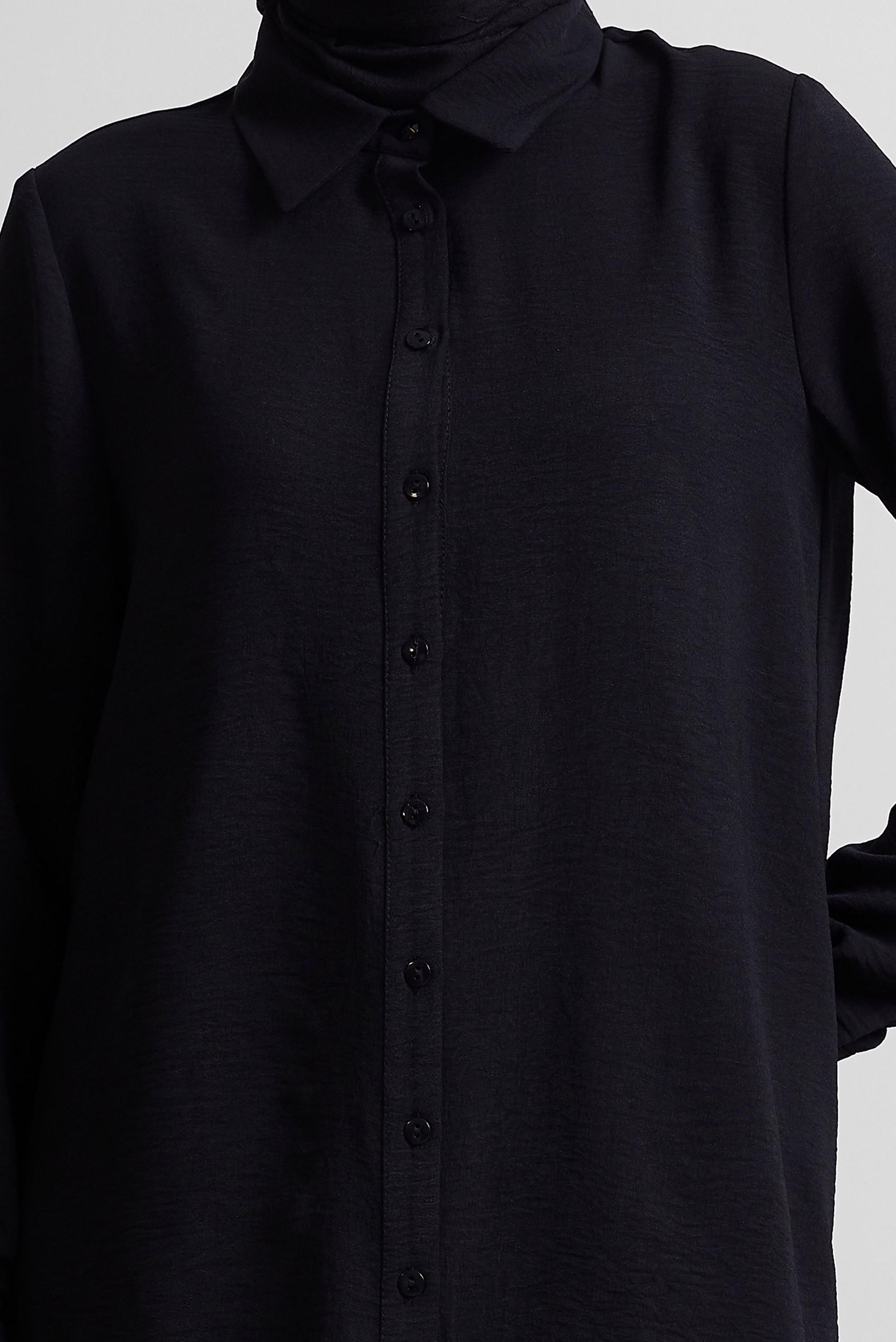 Tesettür giyim SİYAH GÖMLEK YAKA BLUZ 45521