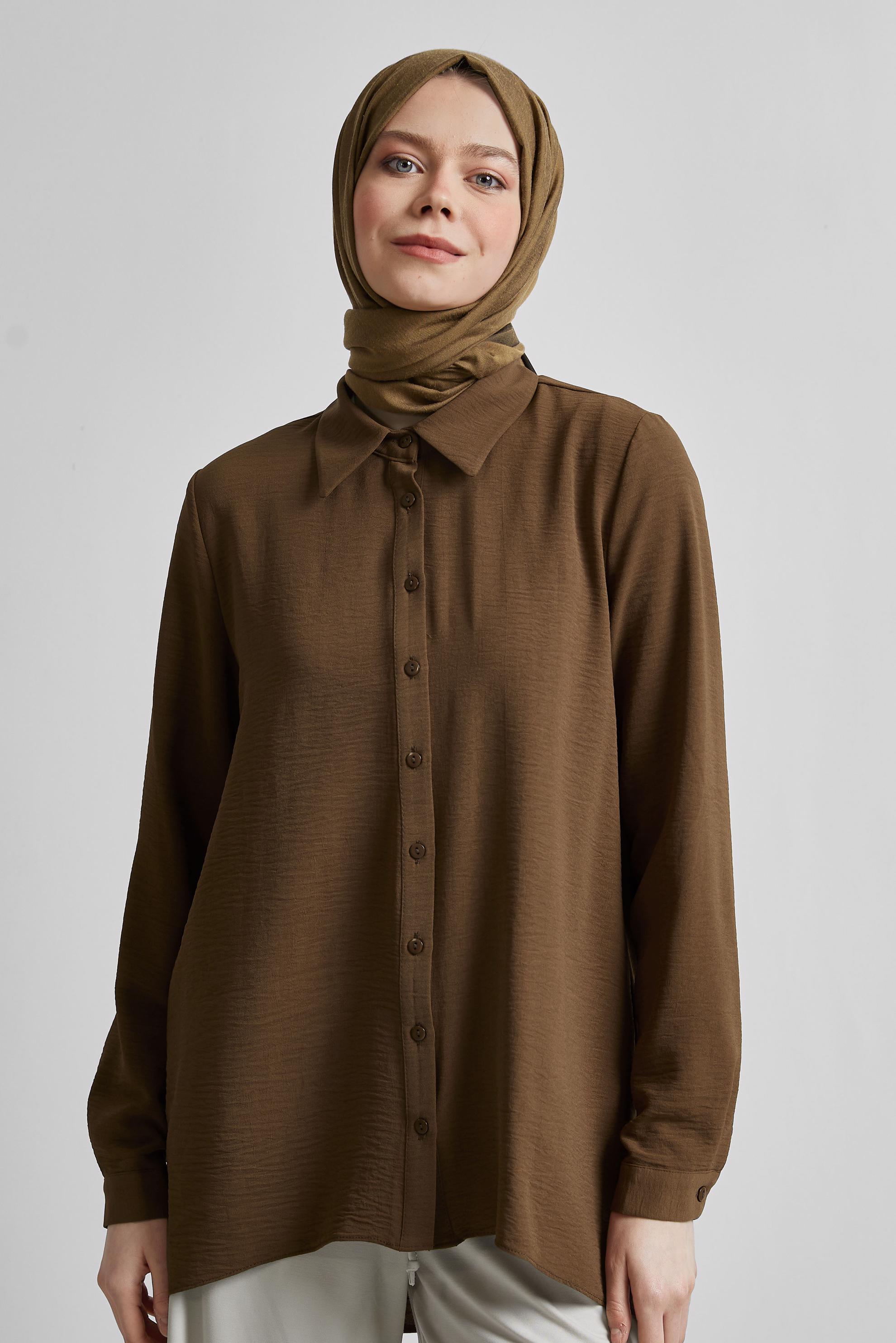 Tesettür giyim KAHVE GÖMLEK YAKA BLUZ 45521