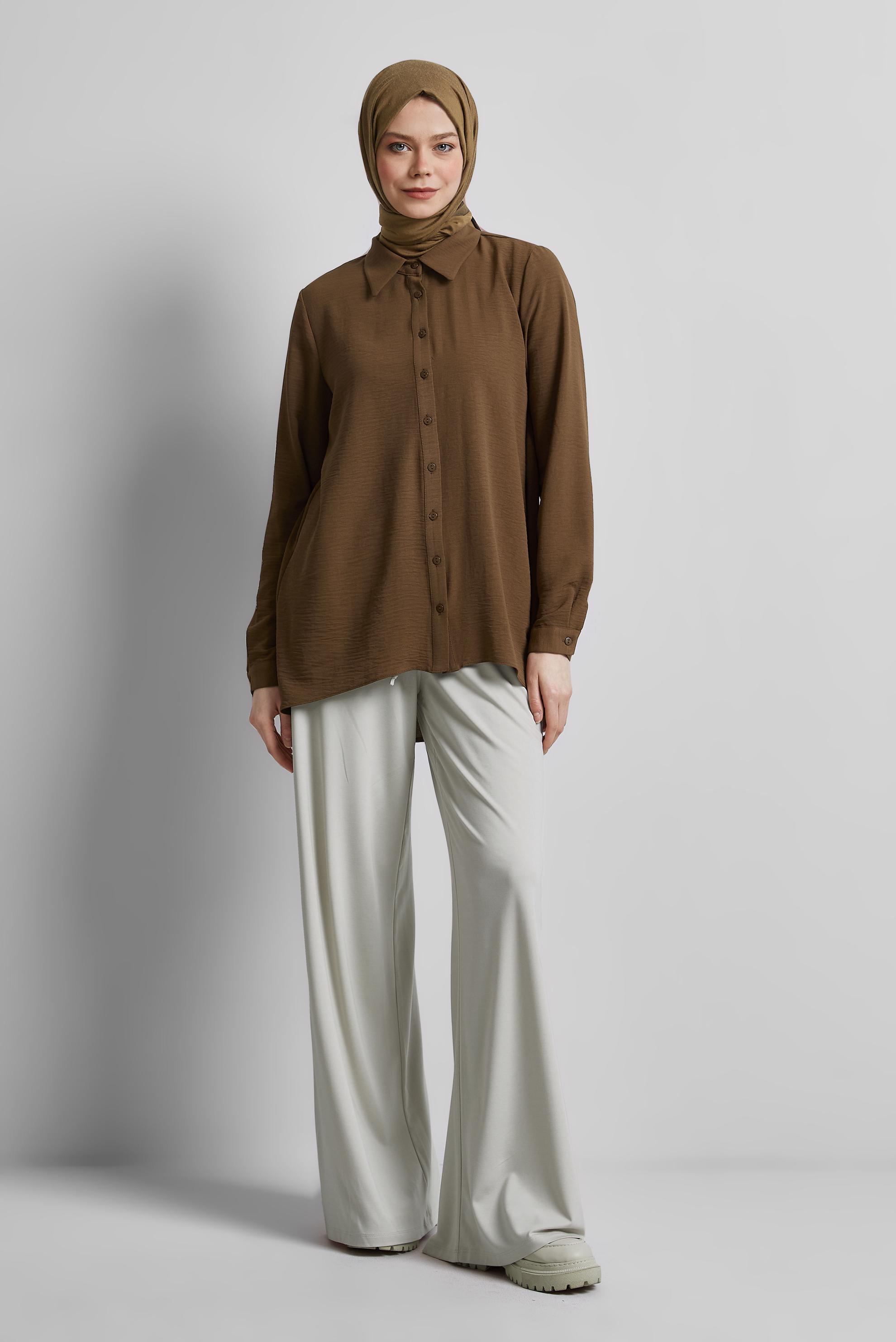 Tesettür giyim KAHVE GÖMLEK YAKA BLUZ 45521