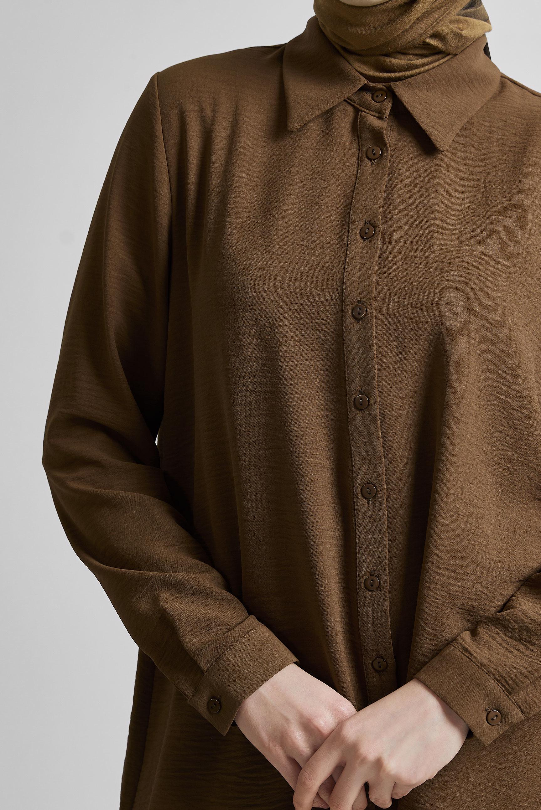 Tesettür giyim KAHVE GÖMLEK YAKA BLUZ 45521