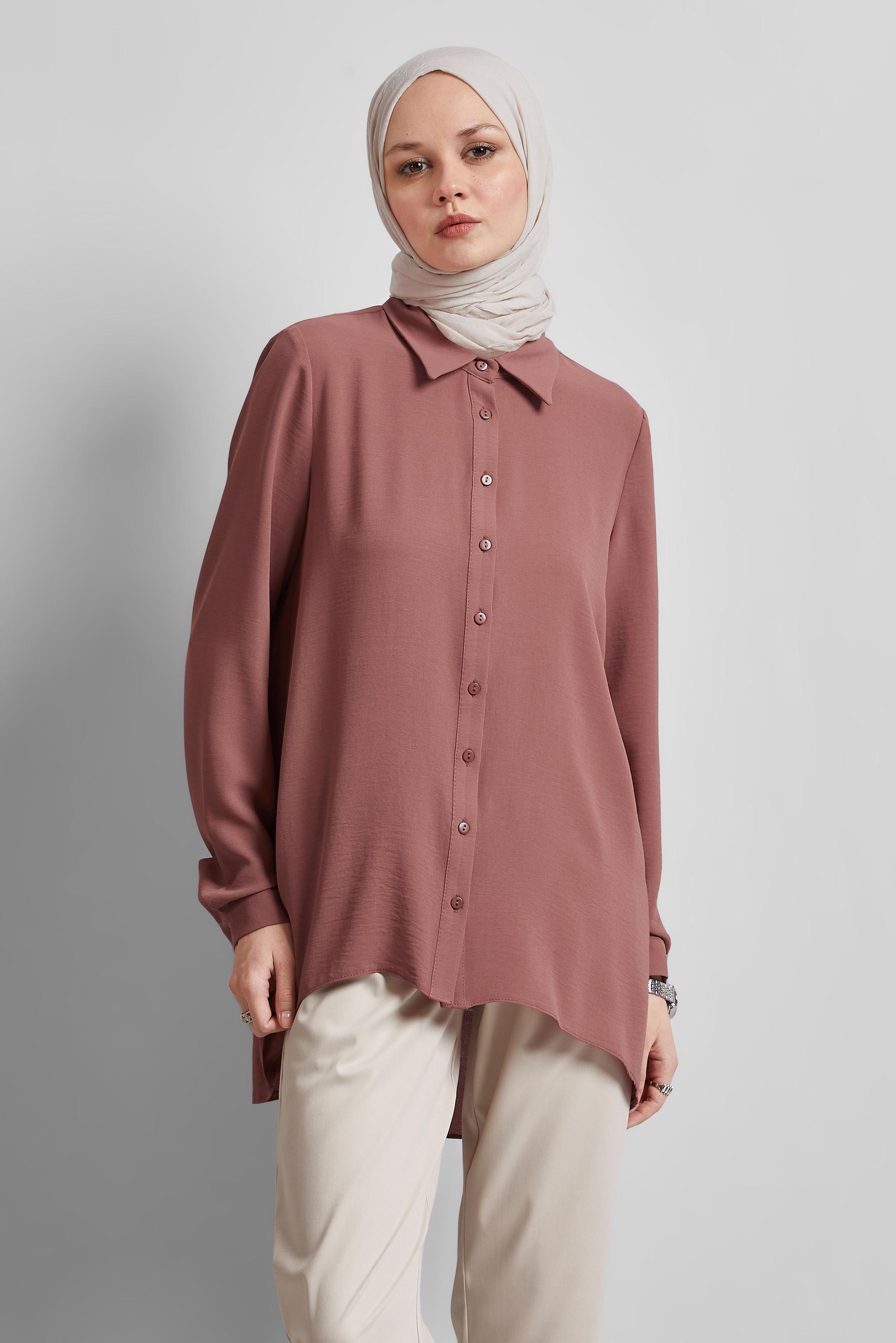 Tesettür giyim TURUNCU GÖMLEK YAKA BLUZ 45521