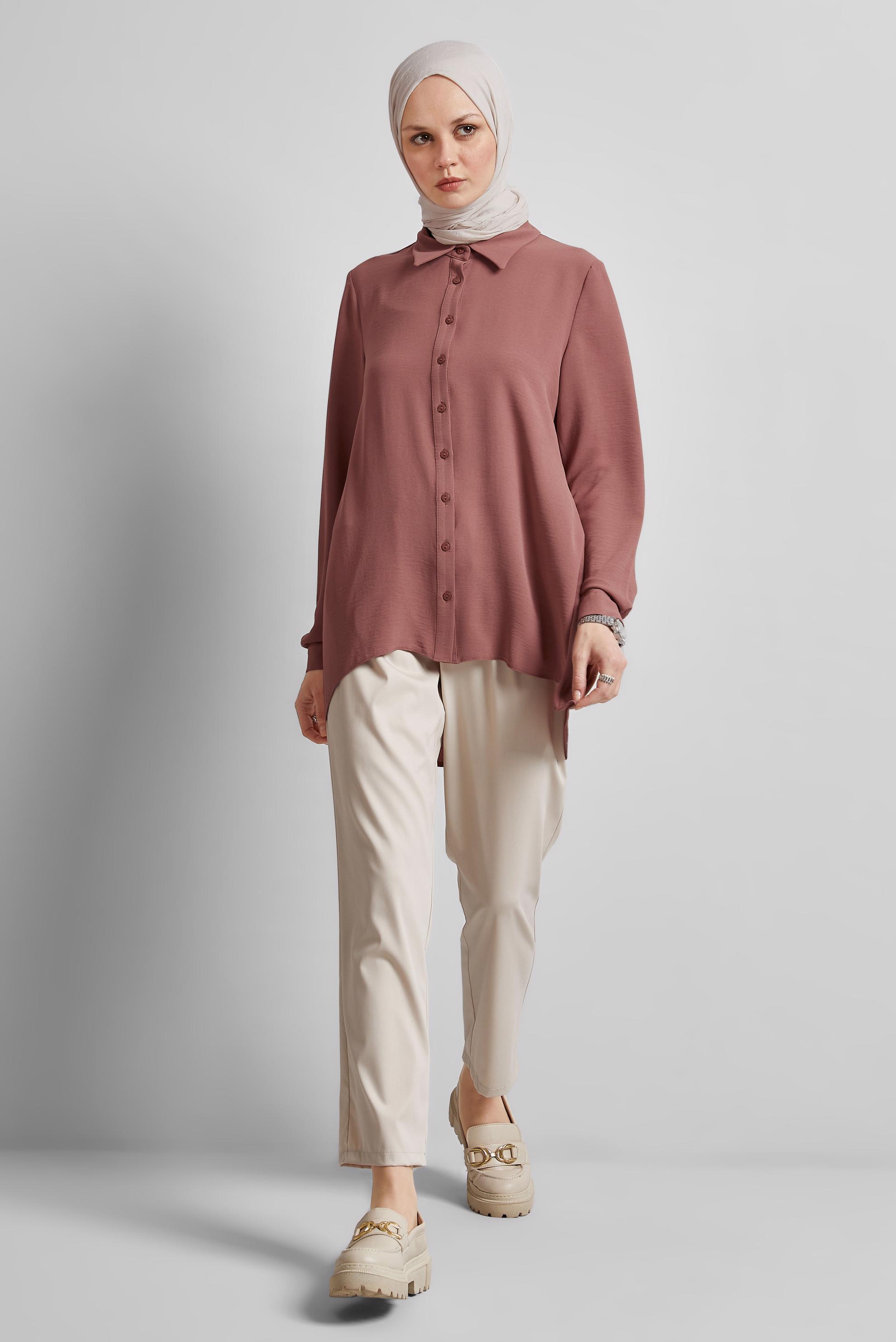 Tesettür giyim TURUNCU GÖMLEK YAKA BLUZ 45521