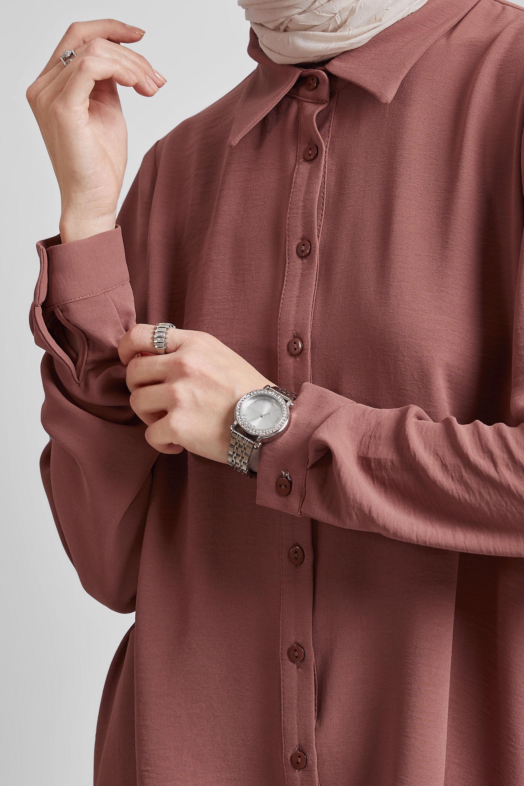 Tesettür giyim TURUNCU GÖMLEK YAKA BLUZ 45521