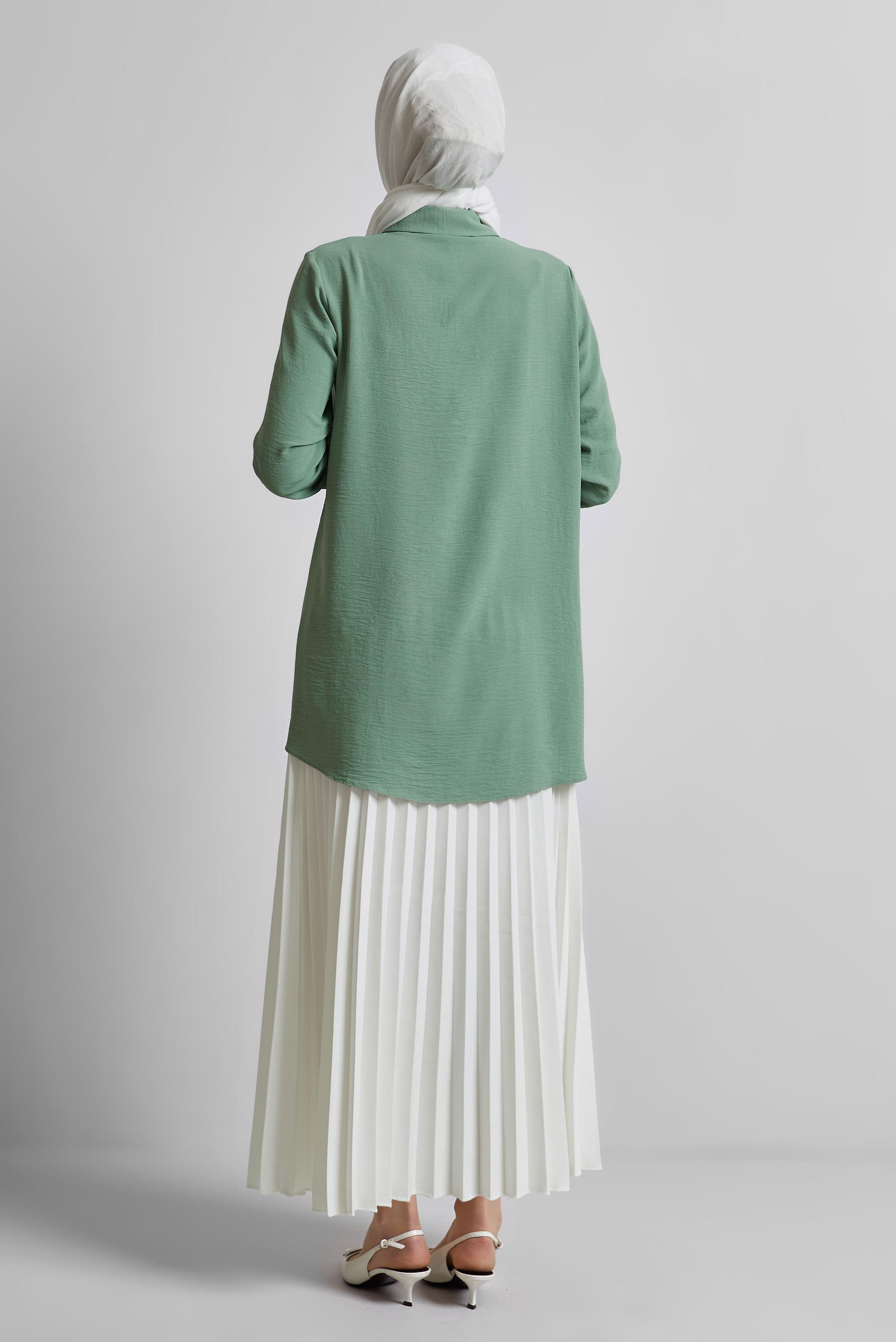 Tesettür giyim YEŞİL GÖMLEK YAKA BLUZ 45521