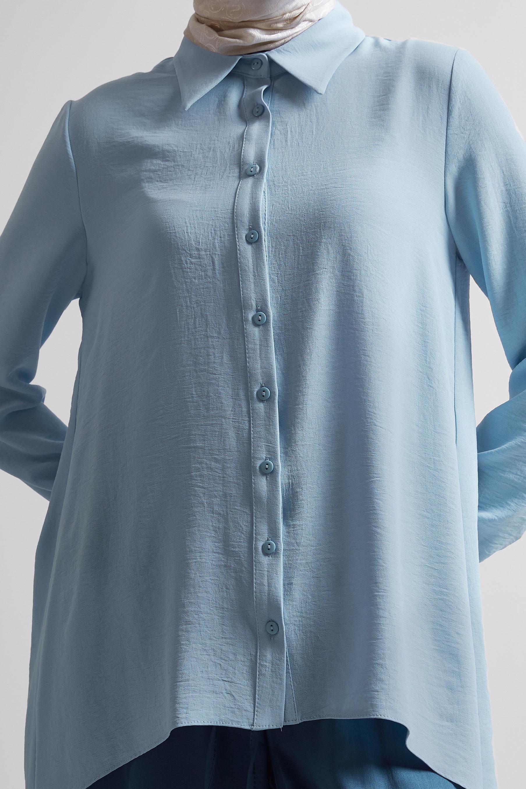 Tesettür giyim MAVİ GÖMLEK YAKA BLUZ 45521