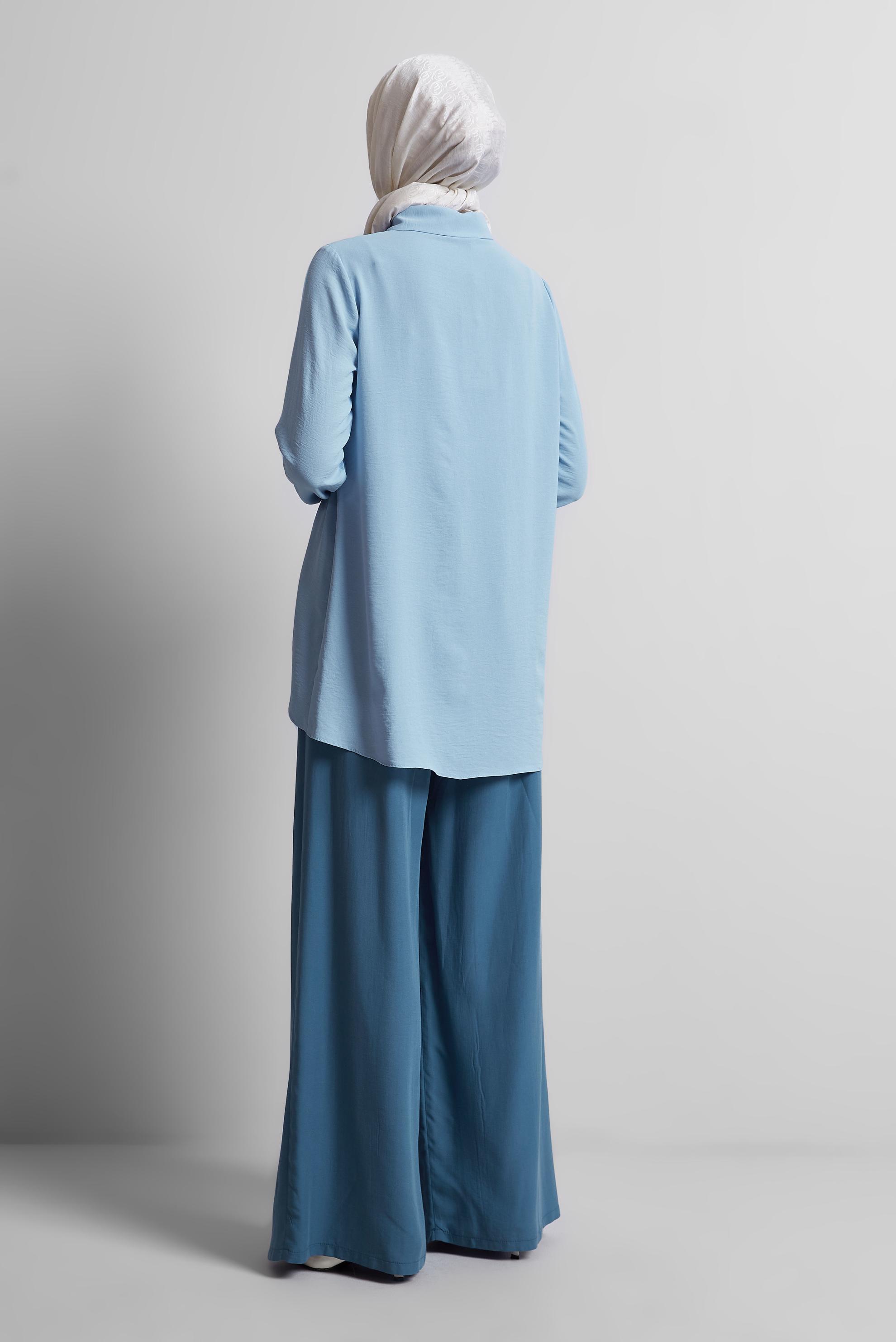 Tesettür giyim MAVİ GÖMLEK YAKA BLUZ 45521