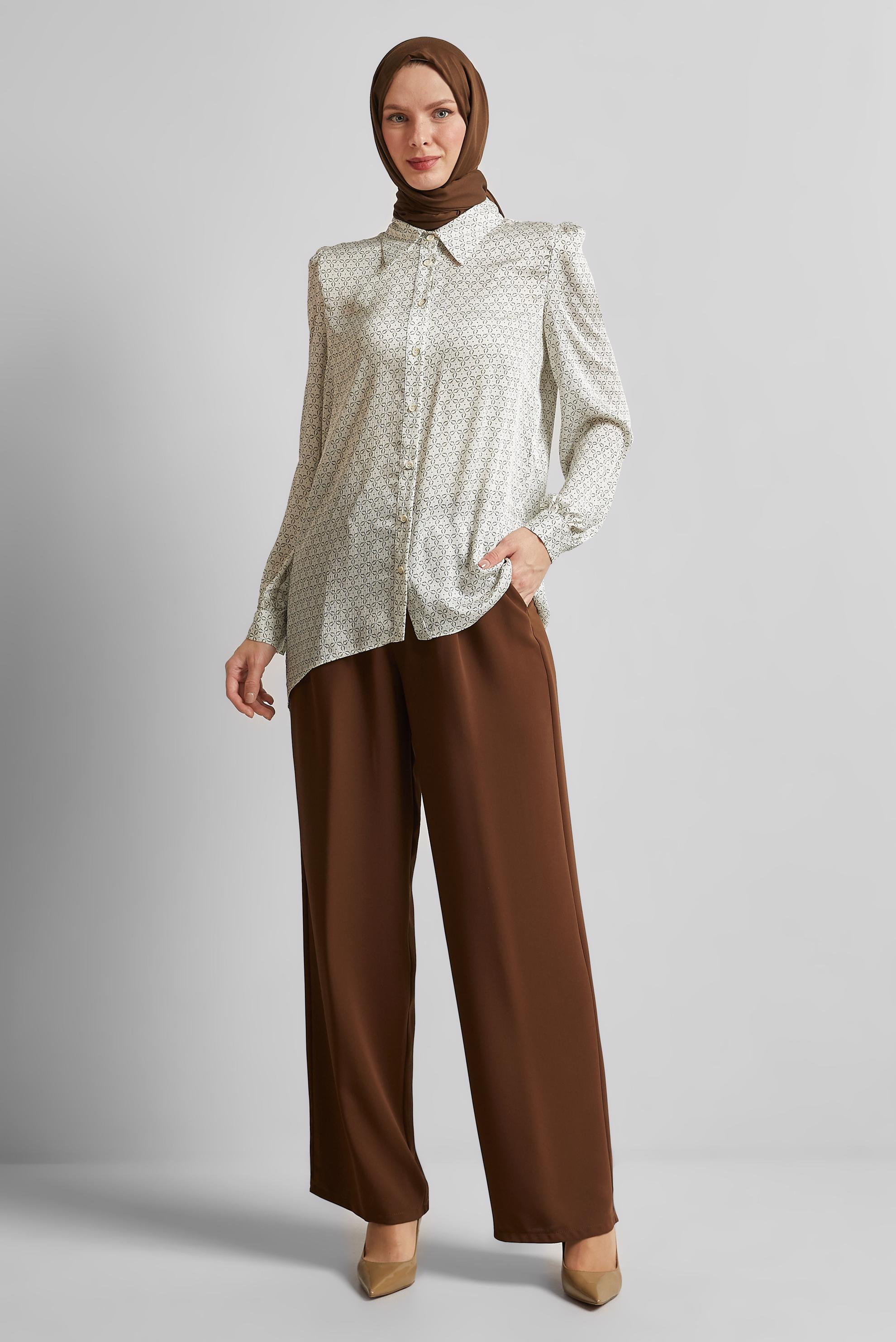 Tesettür giyim HAKİ DESENLİ SATEN BLUZ 45594