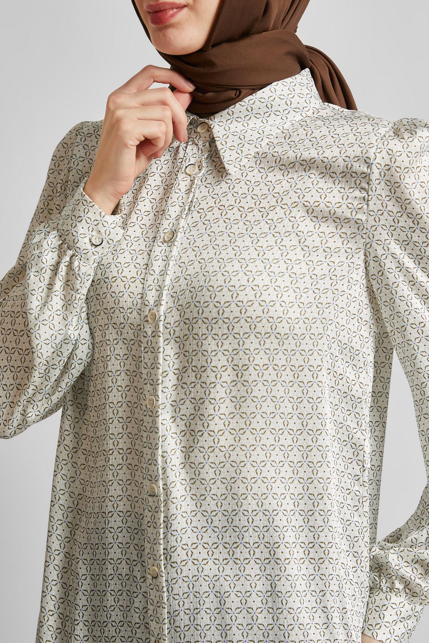 Tesettür giyim HAKİ DESENLİ SATEN BLUZ 45594