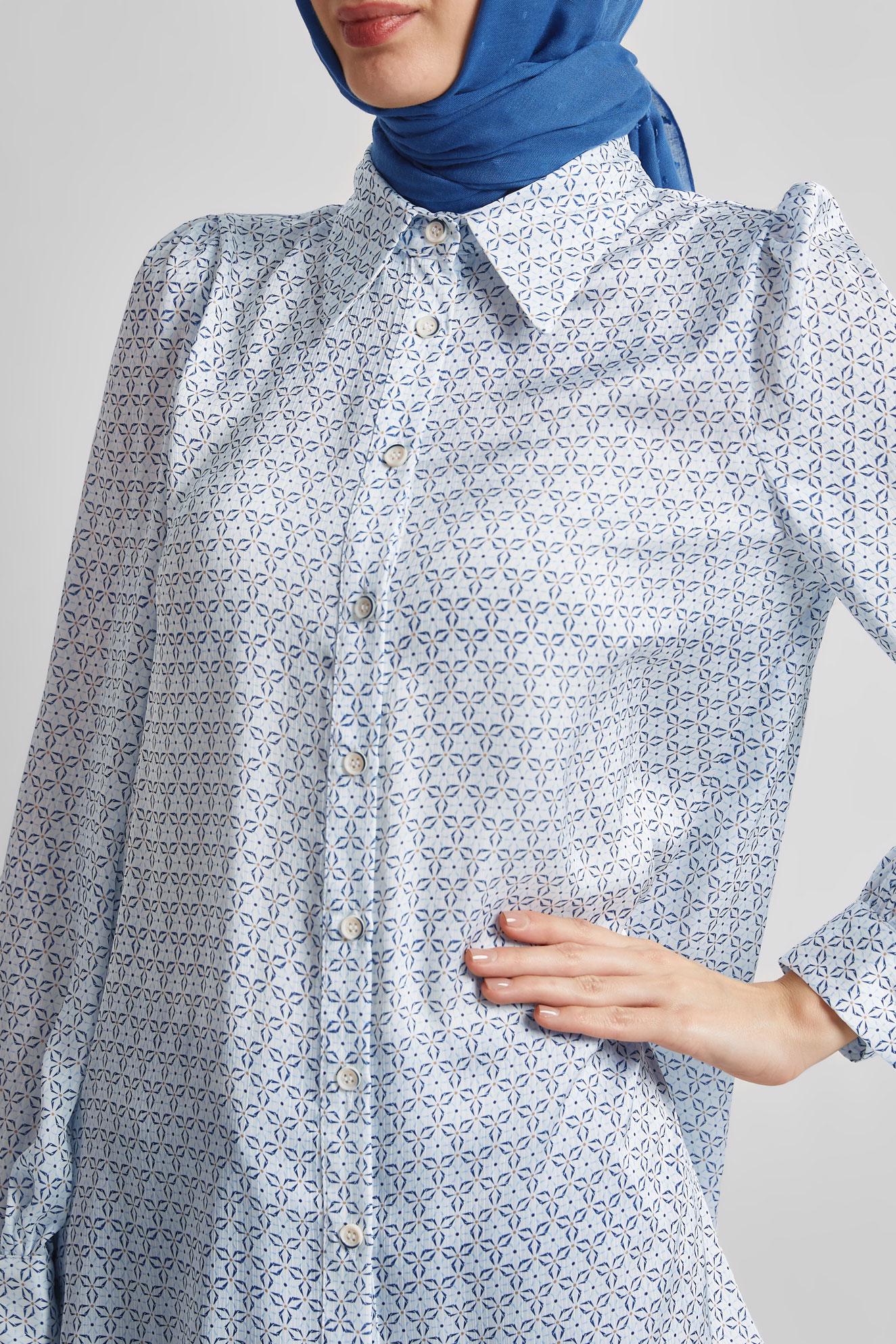 Tesettür giyim LACİVERT DESENLİ SATEN BLUZ 45594