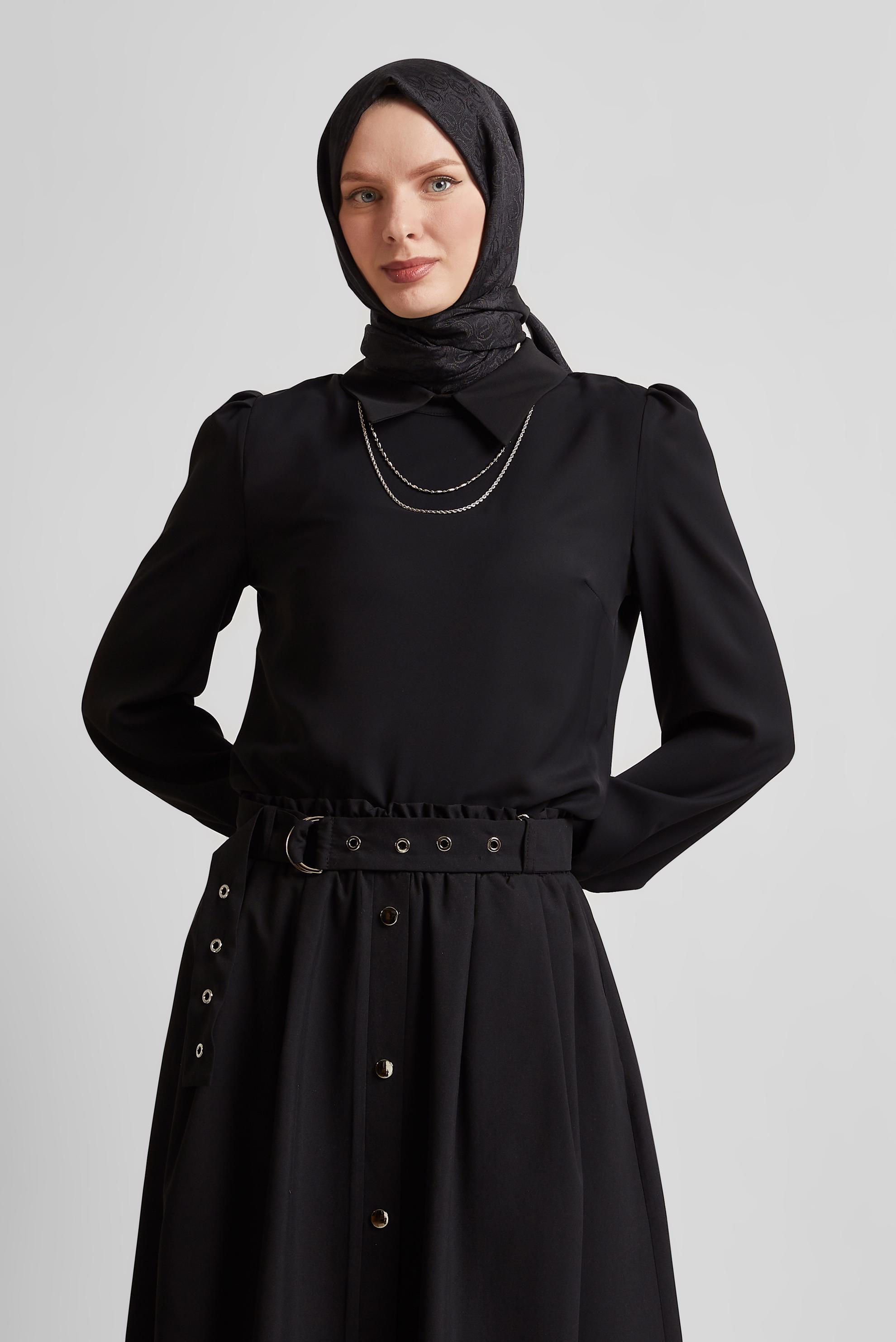 Tesettür giyim SİYAH GÖMLEK YAKA BLUZ 45597