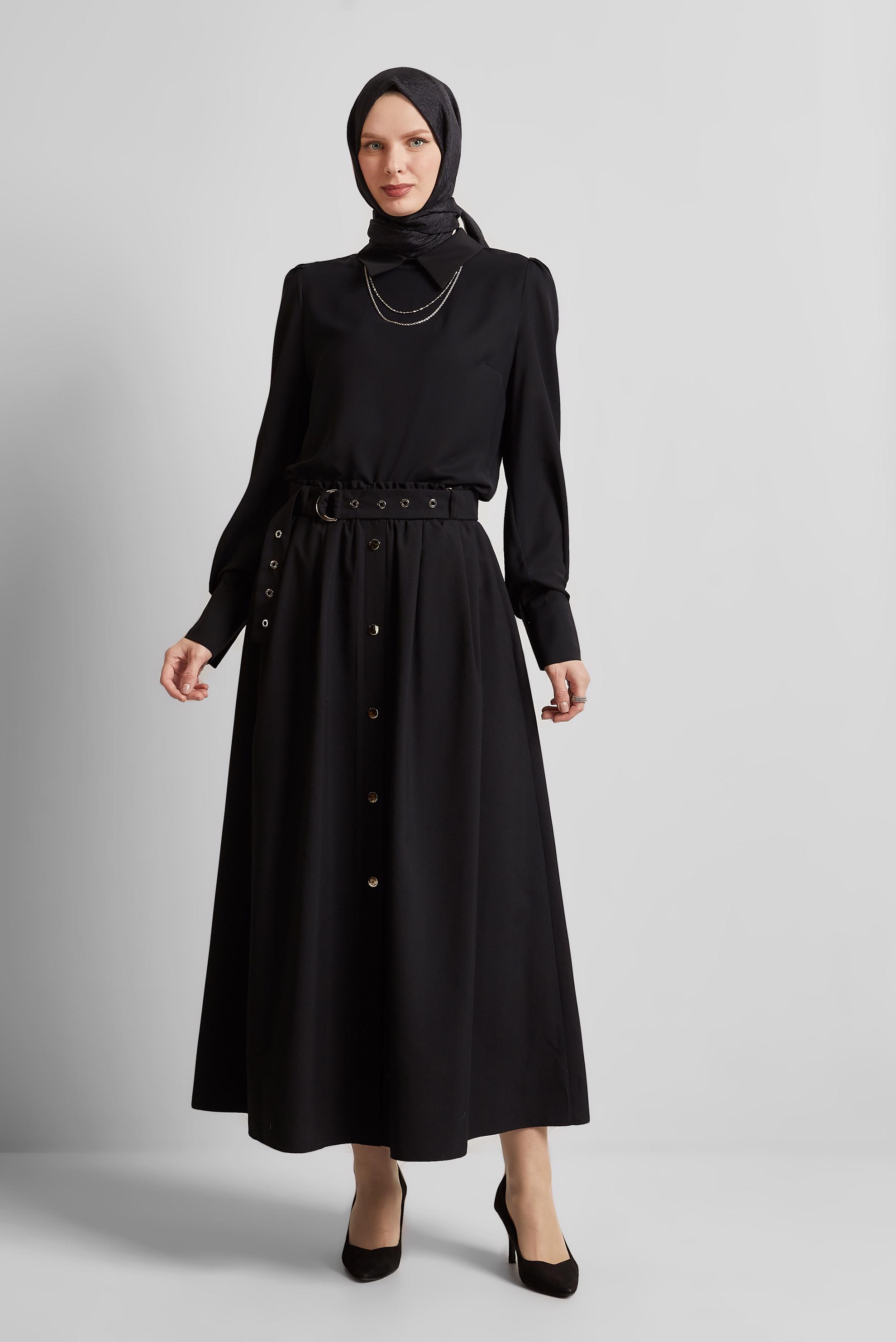 Tesettür giyim SİYAH GÖMLEK YAKA BLUZ 45597