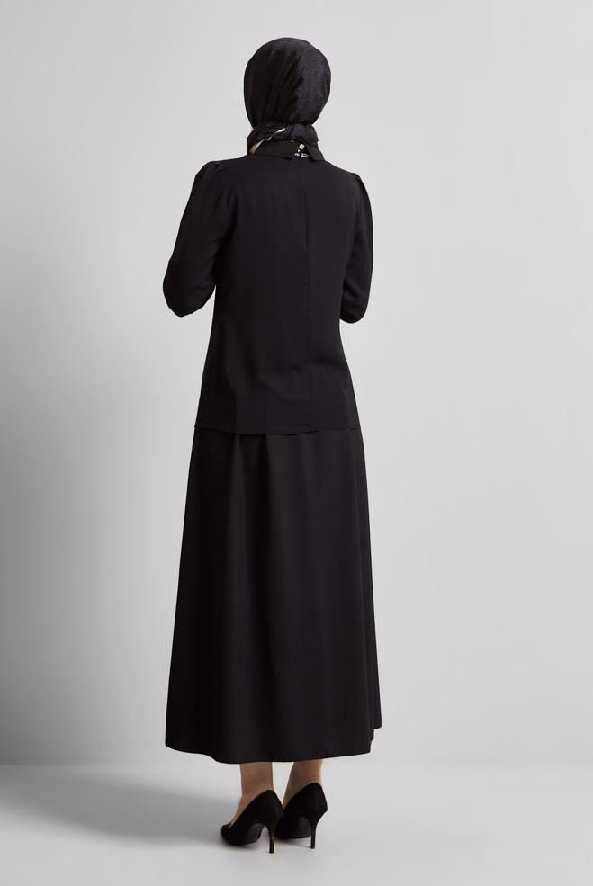 Tesettür giyim SİYAH GÖMLEK YAKA BLUZ 45597 - ALVİNA