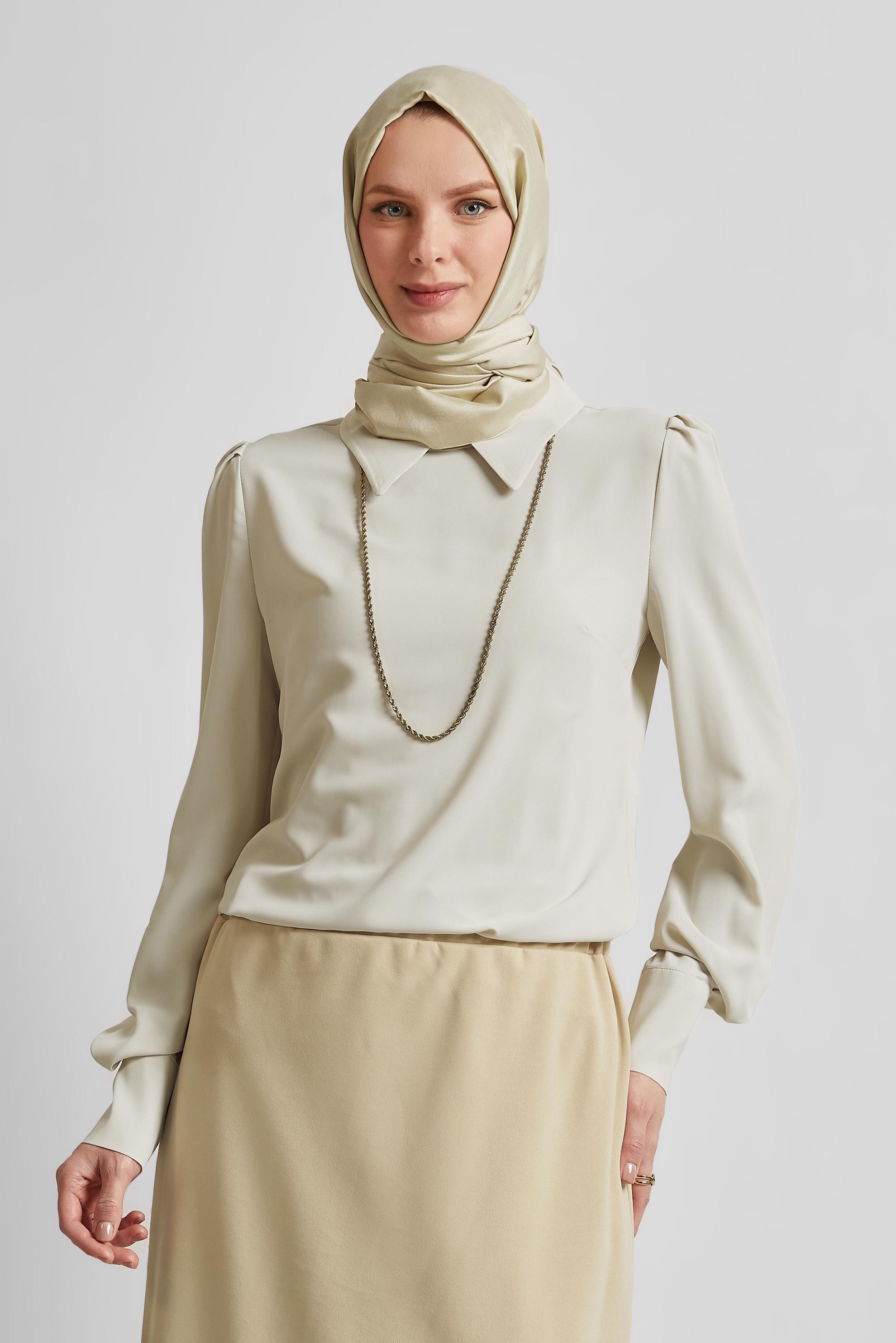 Tesettür giyim BEJ GÖMLEK YAKA BLUZ 45597