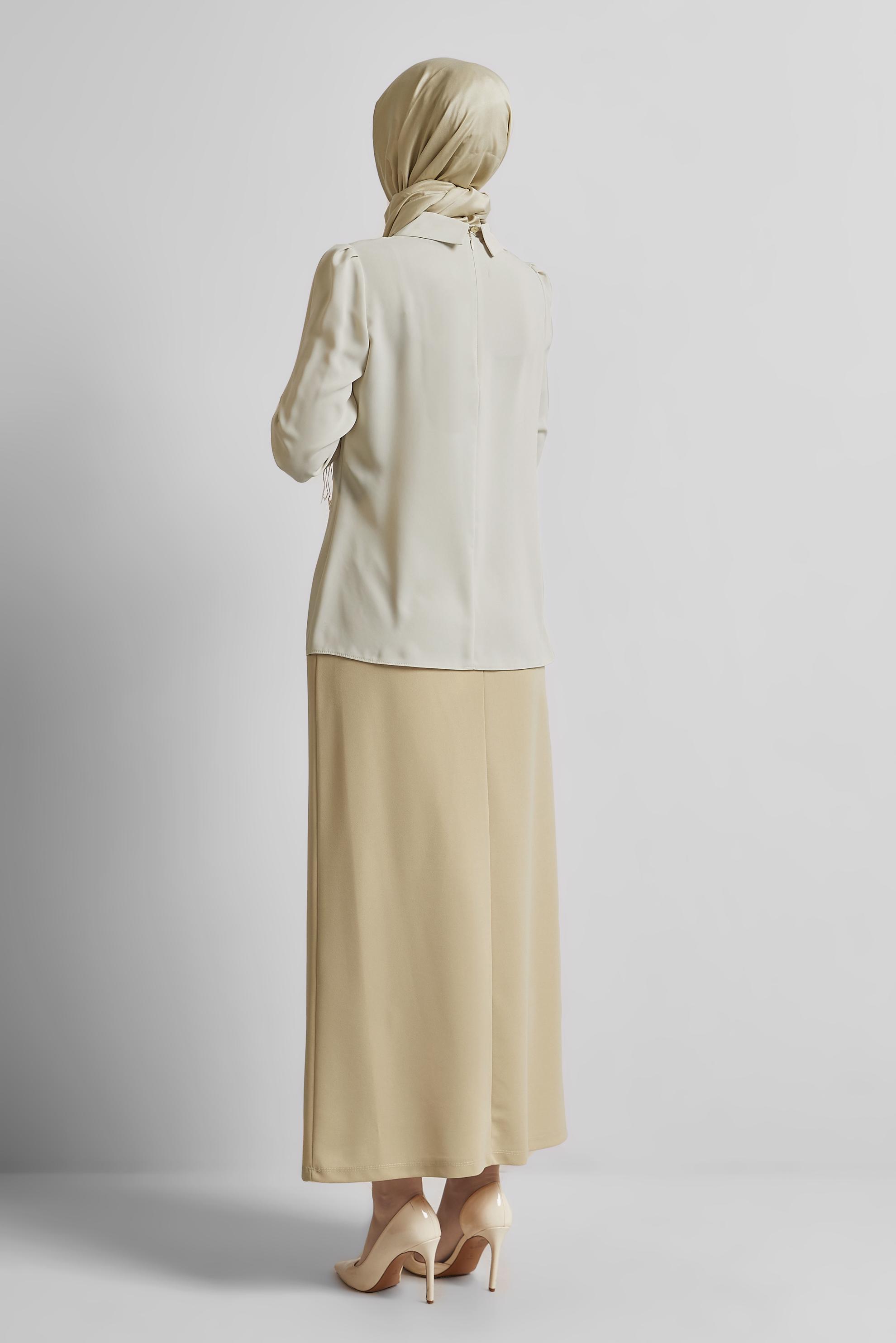 Tesettür giyim BEJ GÖMLEK YAKA BLUZ 45597