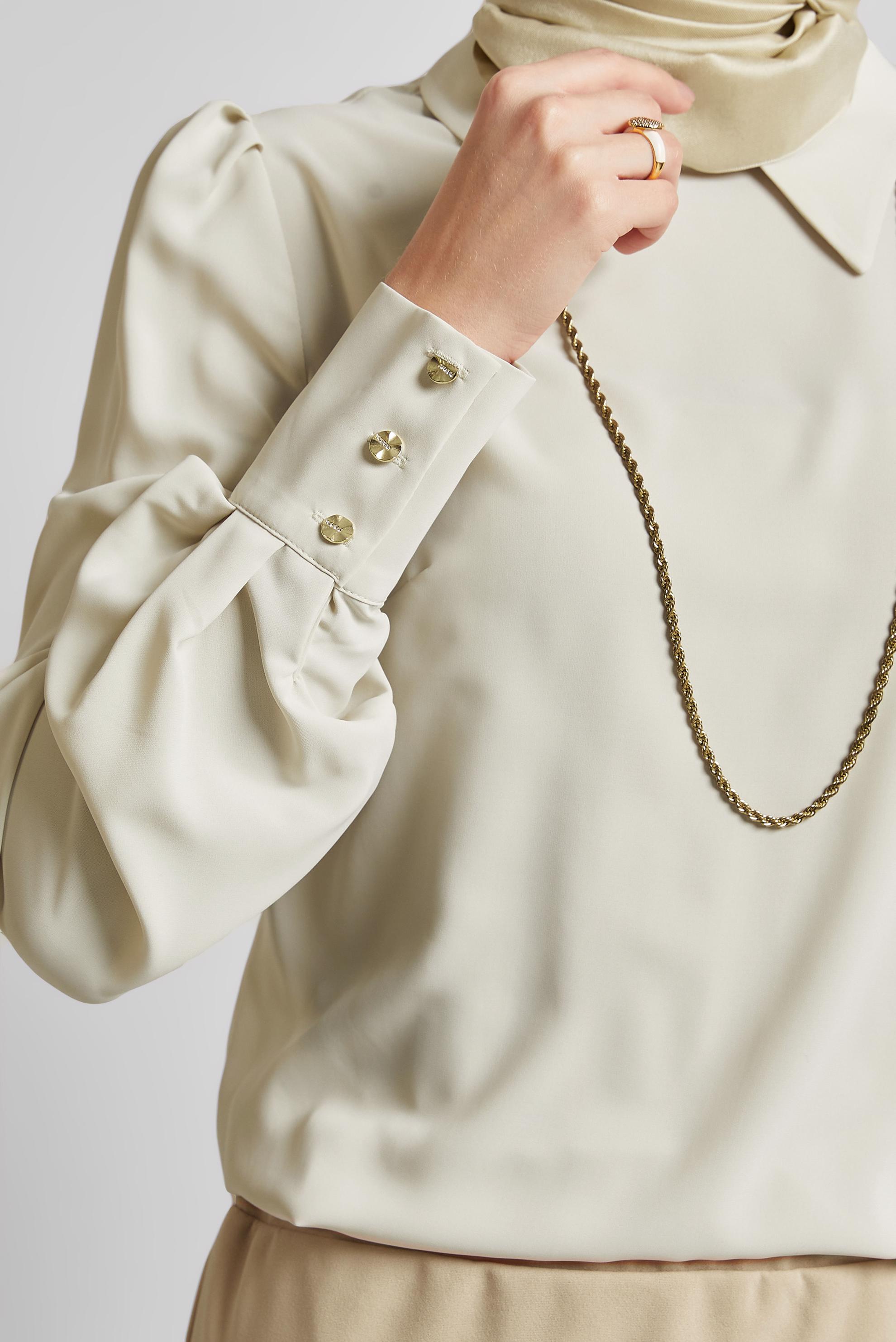 Tesettür giyim BEJ GÖMLEK YAKA BLUZ 45597