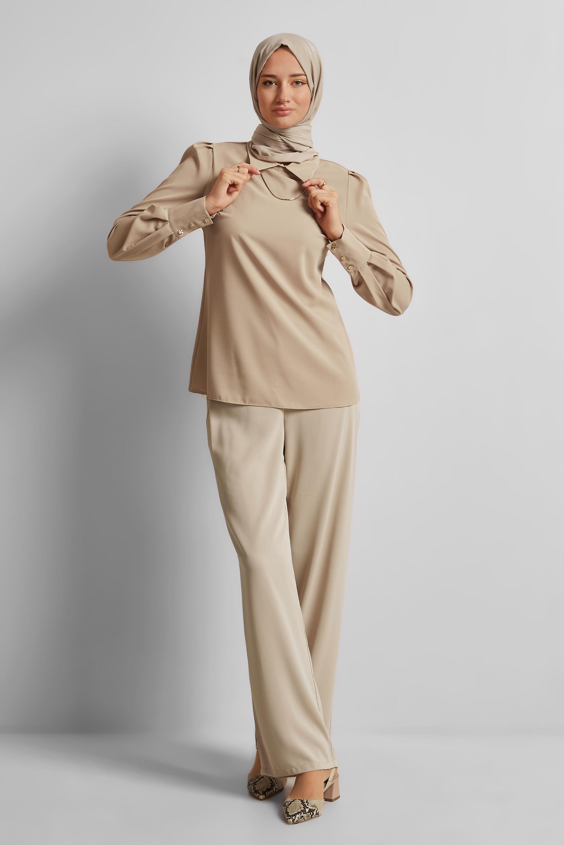 Tesettür giyim KAHVE GÖMLEK YAKA BLUZ 45597
