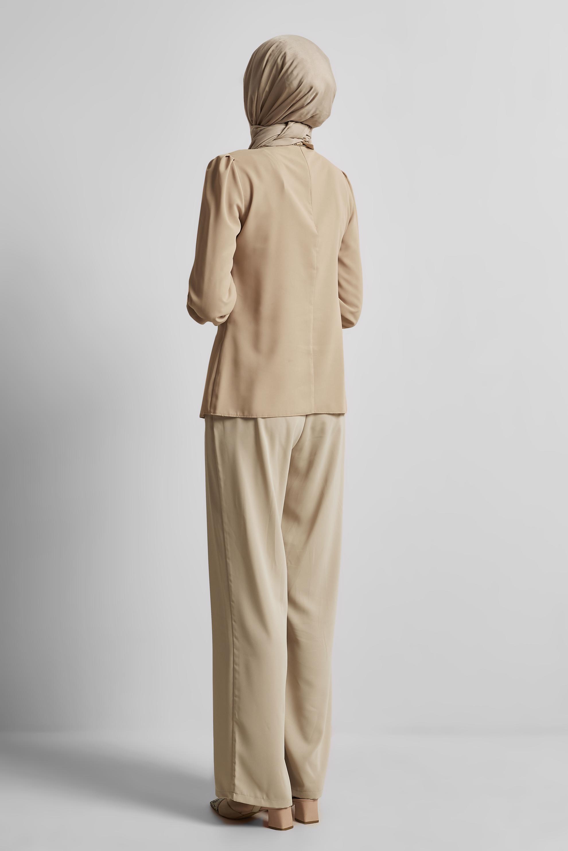 Tesettür giyim KAHVE GÖMLEK YAKA BLUZ 45597