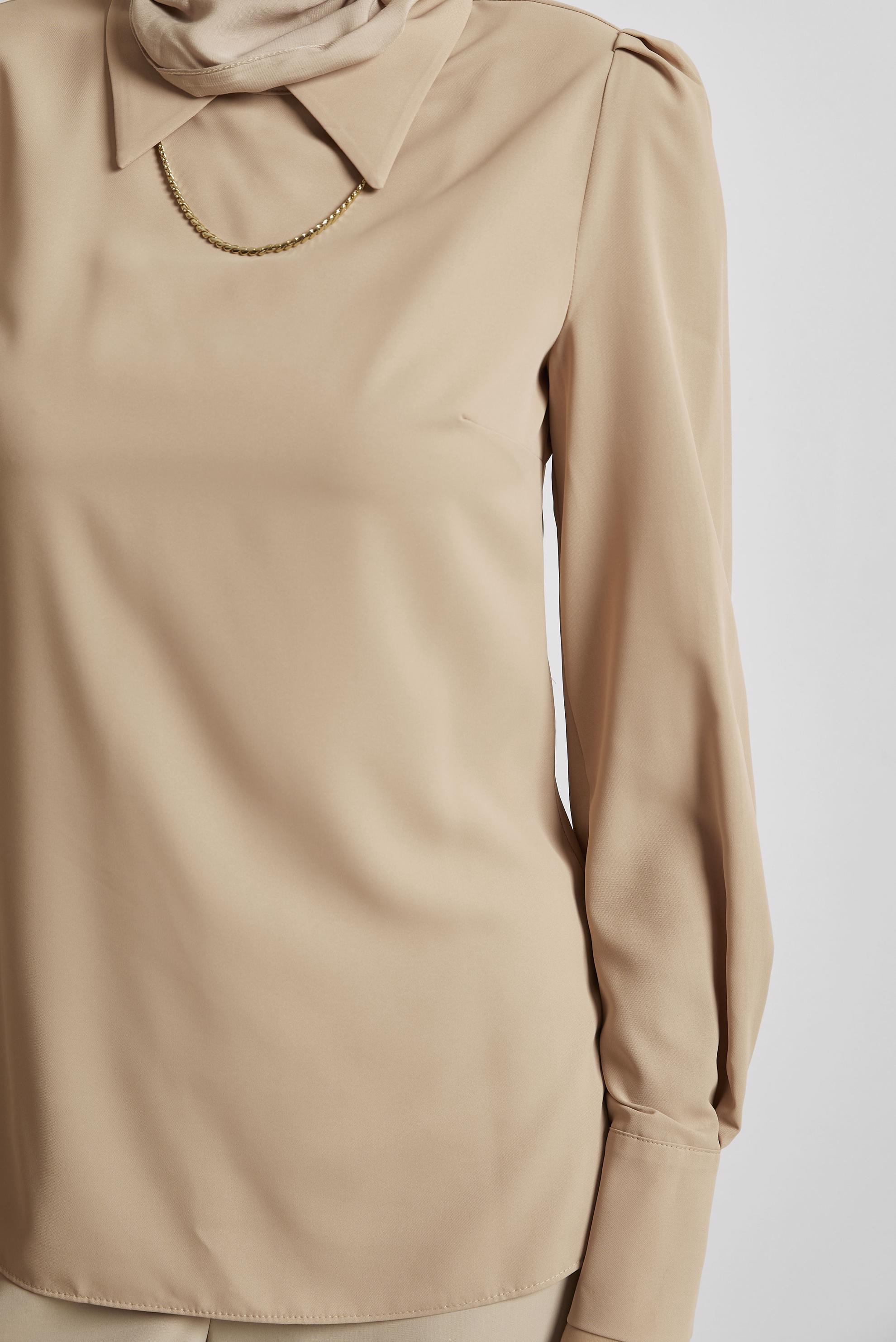 Tesettür giyim KAHVE GÖMLEK YAKA BLUZ 45597