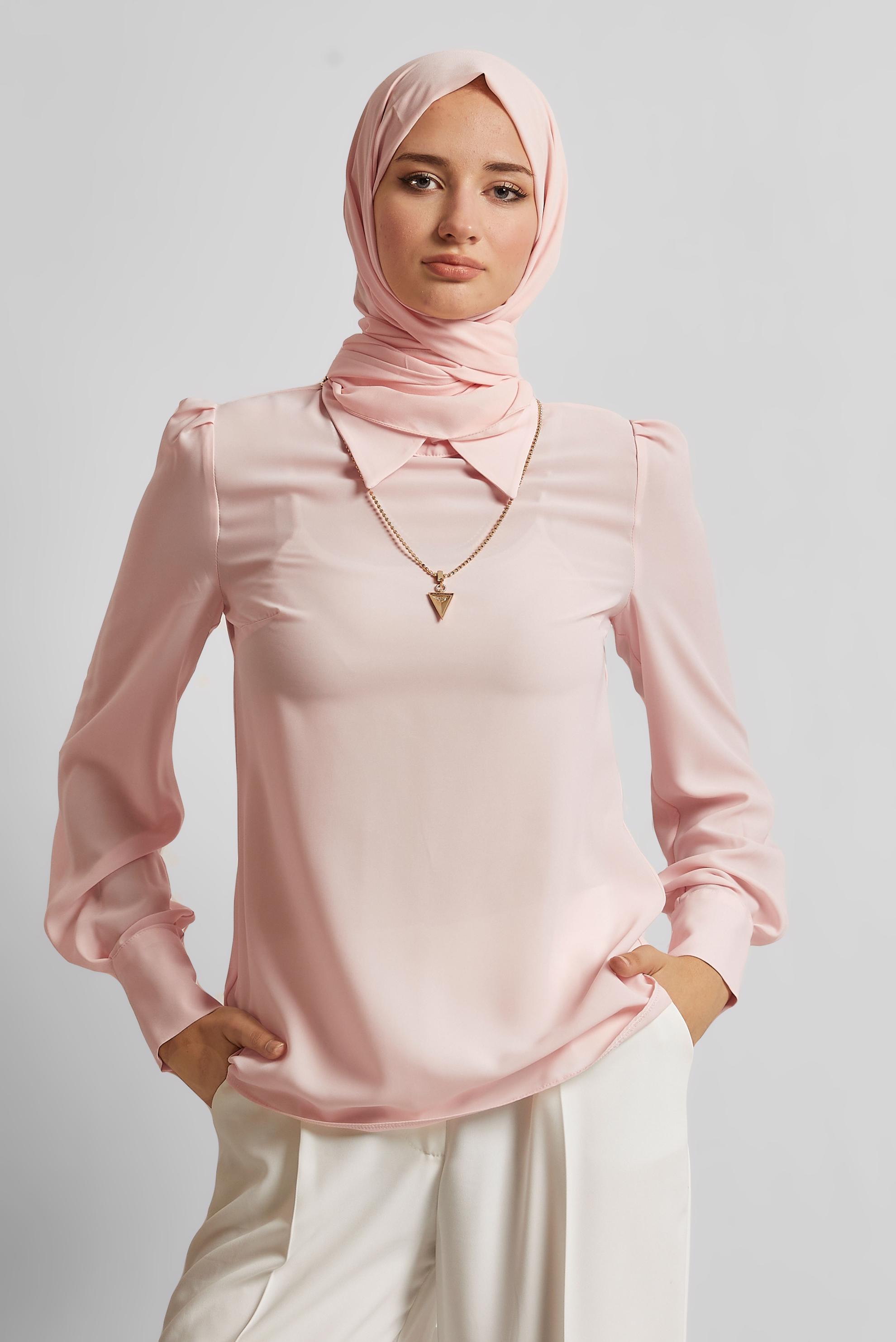 Tesettür giyim PUDRA GÖMLEK YAKA BLUZ 45597