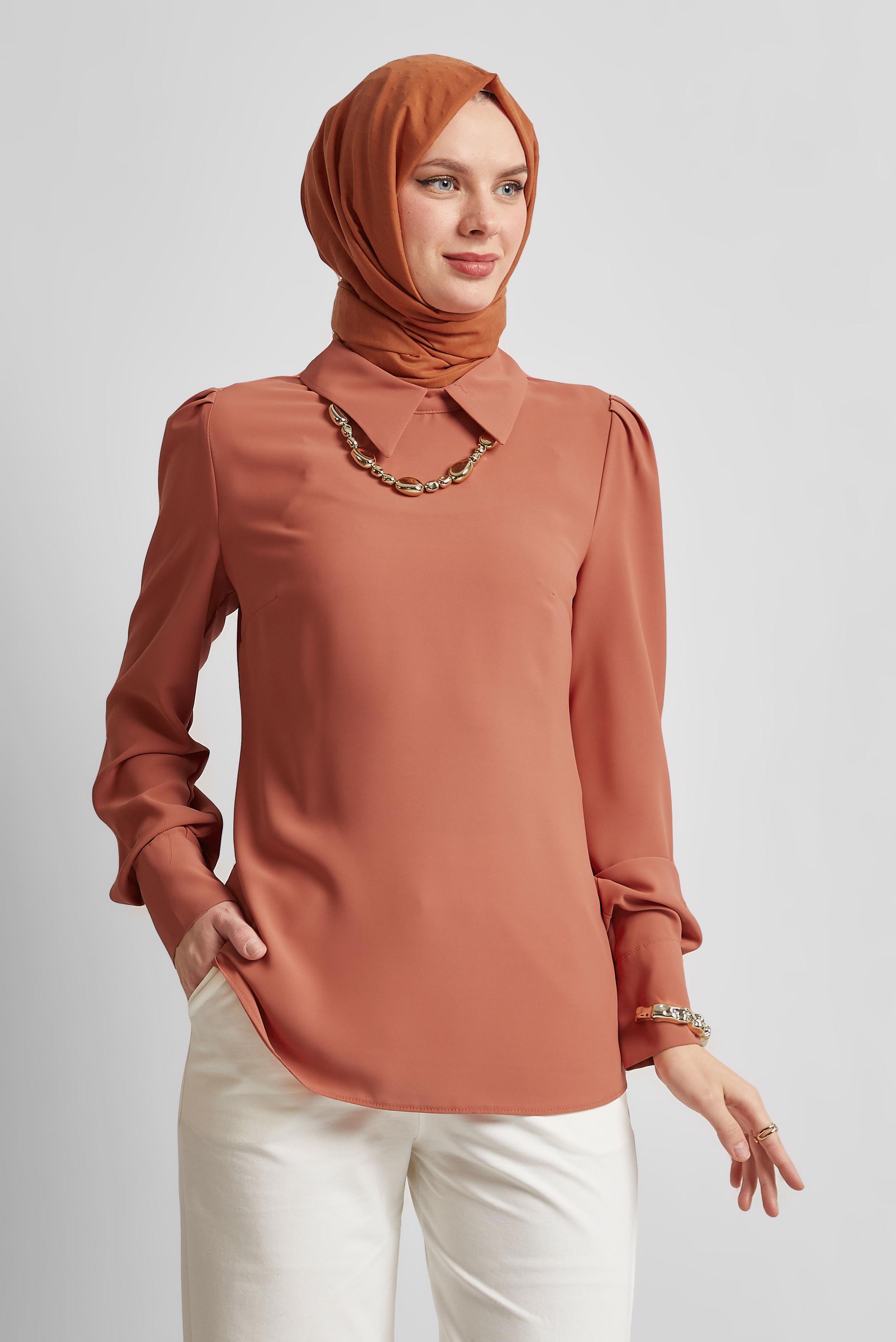 Tesettür giyim TABA GÖMLEK YAKA BLUZ 45597