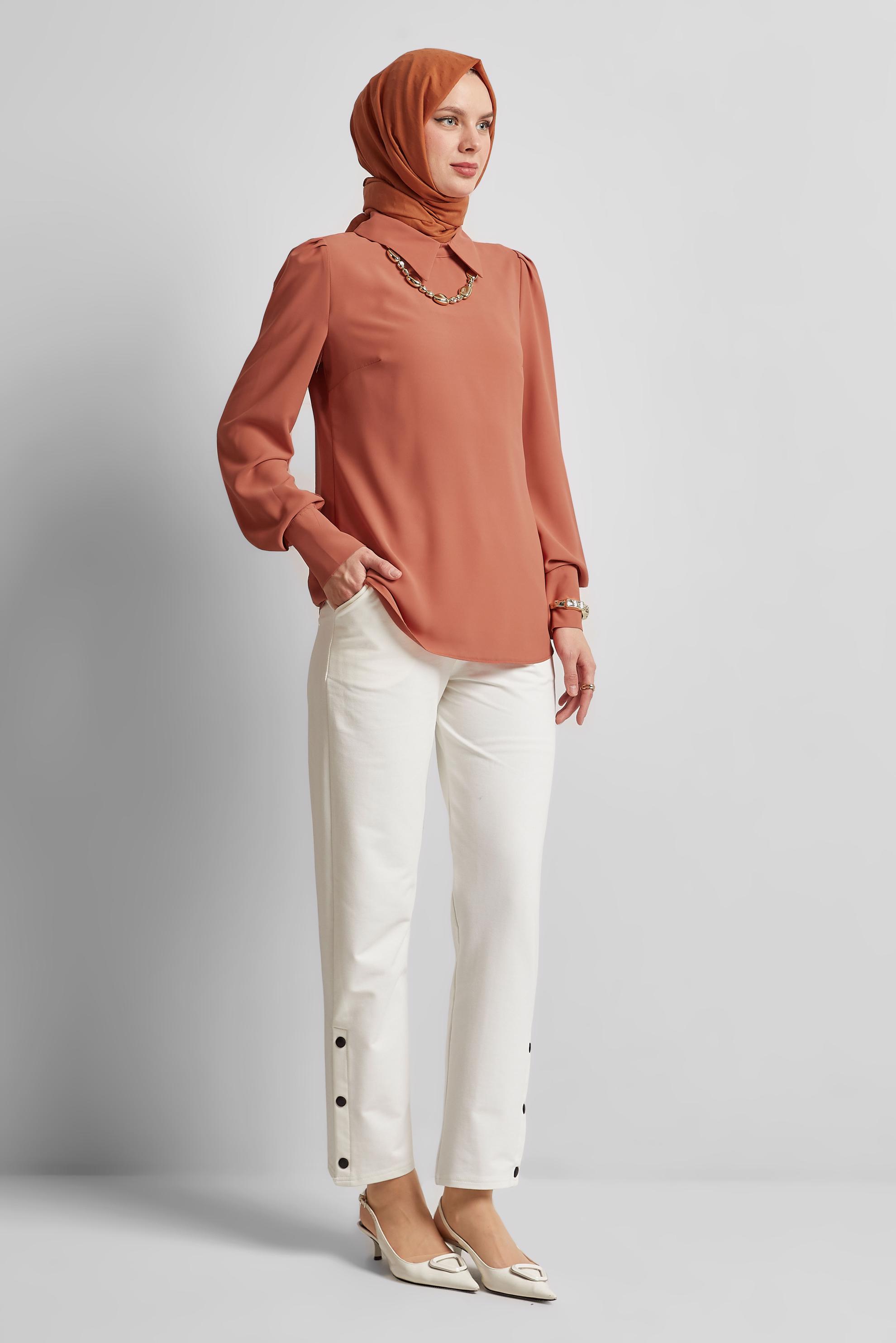 Tesettür giyim TABA GÖMLEK YAKA BLUZ 45597