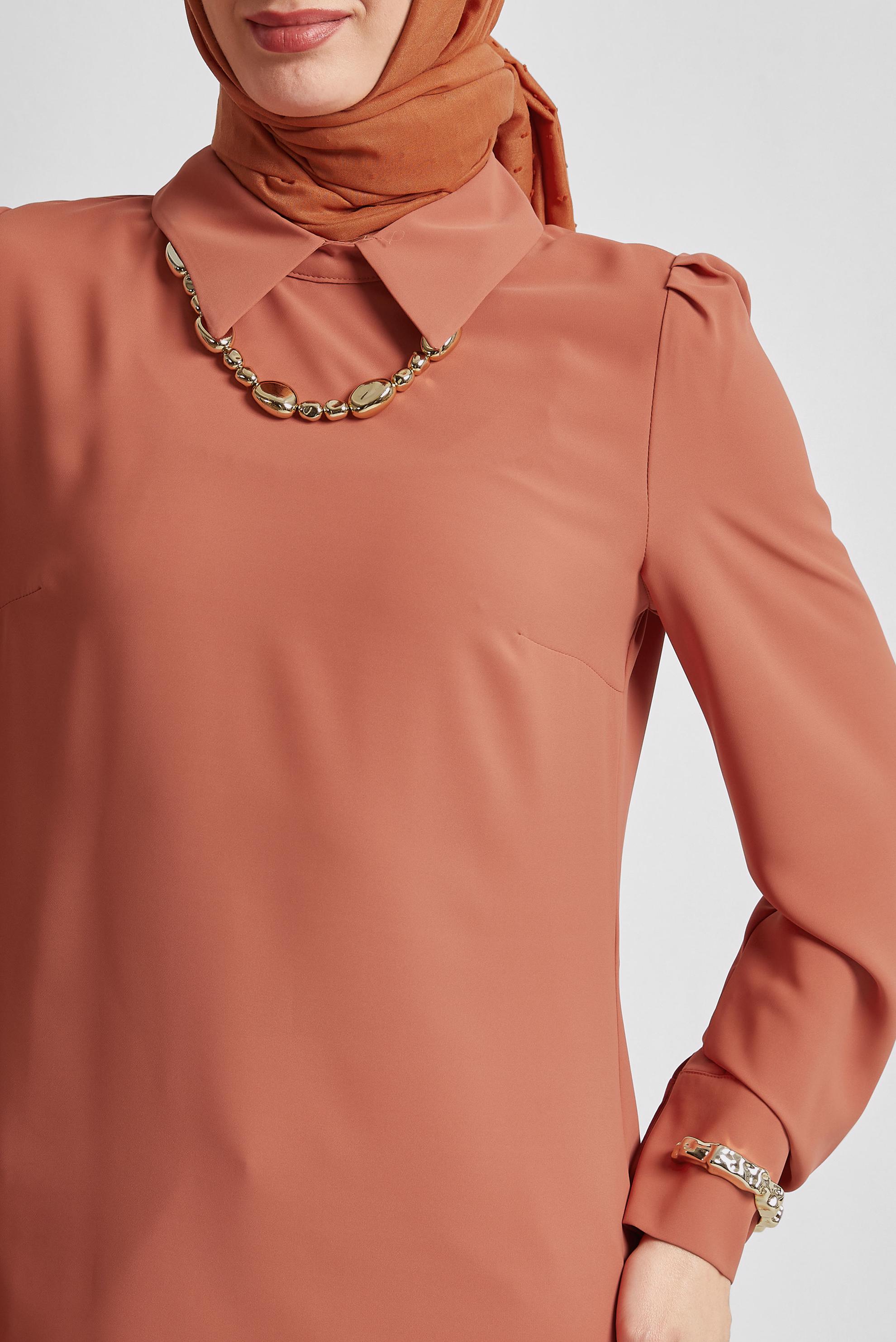 Tesettür giyim TABA GÖMLEK YAKA BLUZ 45597