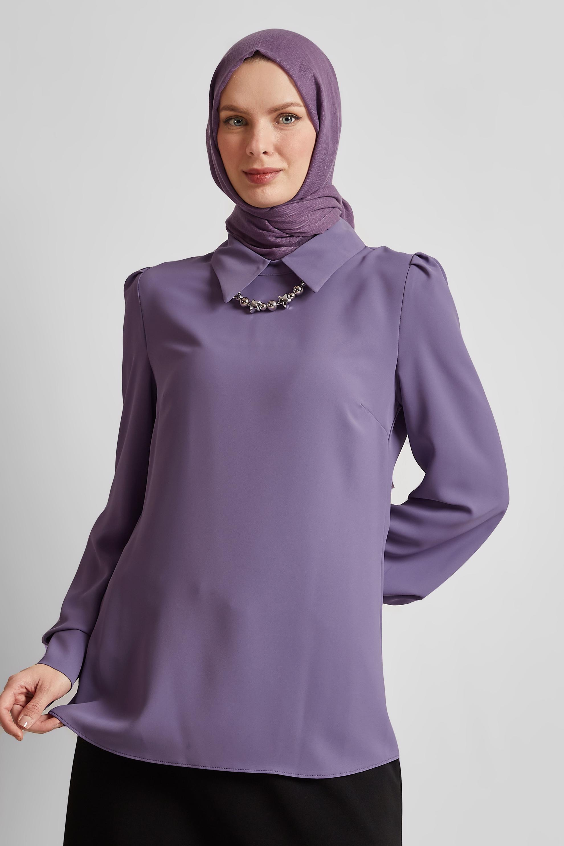 Tesettür giyim MOR GÖMLEK YAKA BLUZ 45597
